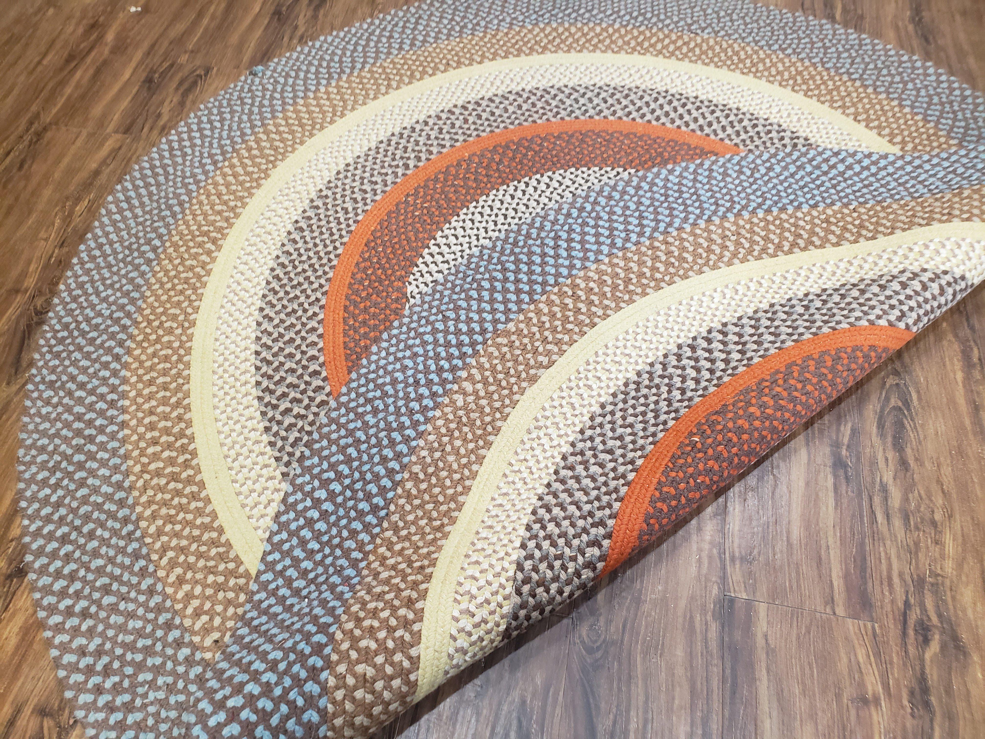 Vintage Round Braided Rug 6x6, Hand Braided Rug, 6ft Round Rug, Circular Braided Rug, American Braided Carpet, Multicolor Round Rug Colorful - Jewel Rugs