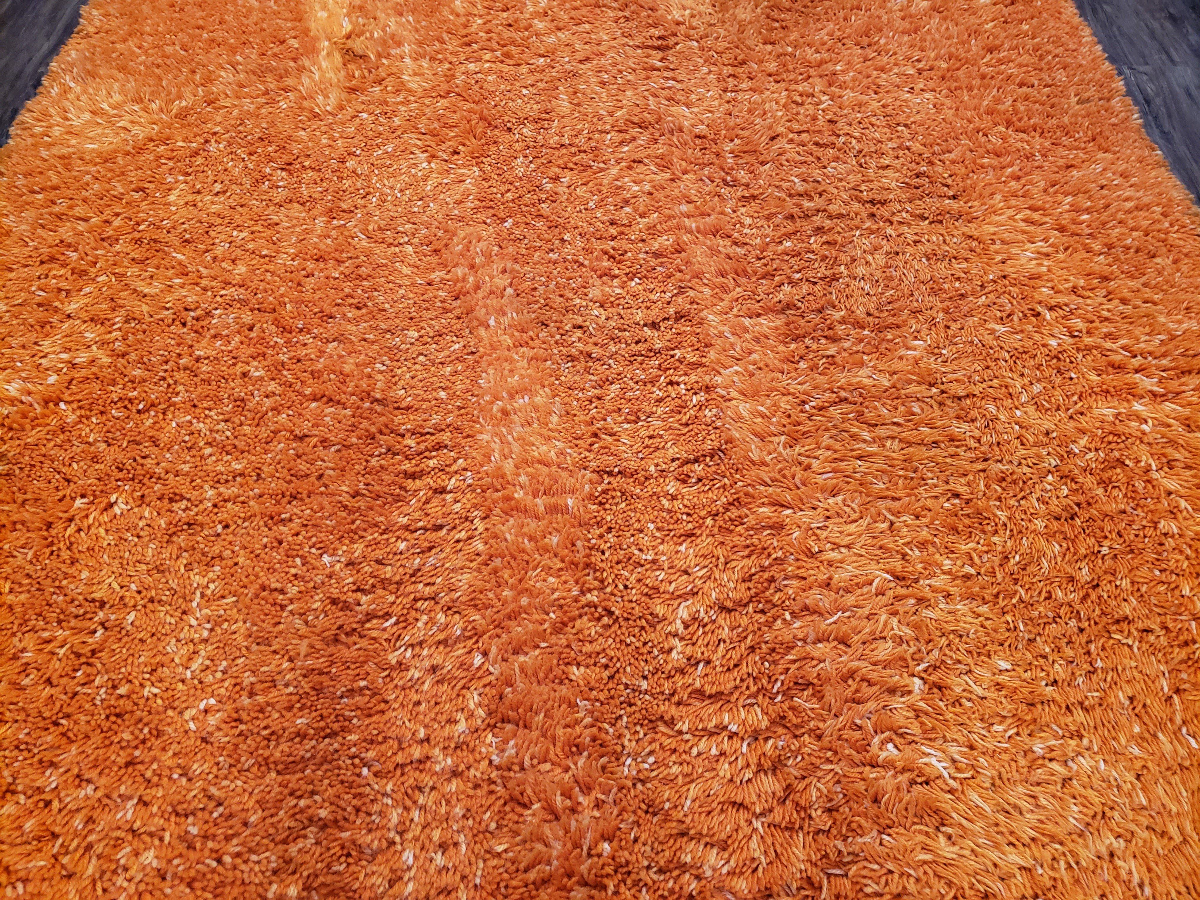 Large Orange Shag Rug 6 x 12, Vintage Mid Century European Shag Rug 6x12 ft, Rya Style Shag Carpet, Room Sized Shag Rug, Long Shag Rug, Soft - Jewel Rugs