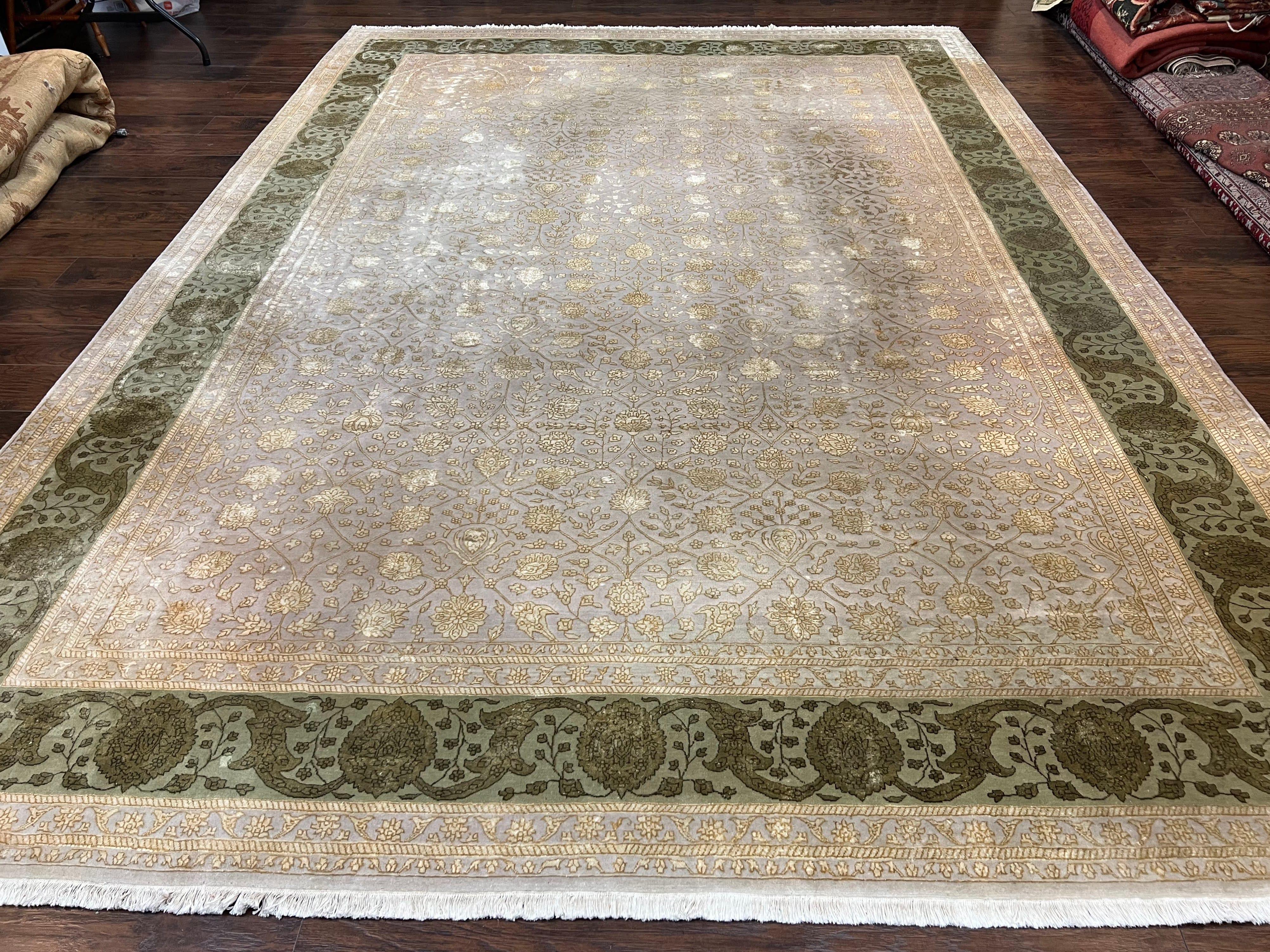 Modern Safavieh Tibetan Rug 10x14, Wool & Silk Accents, Fine Contemporary Floral Carpet, Handmade Hand Knotted Nepali Rug, Gray Gold Green - Jewel Rugs