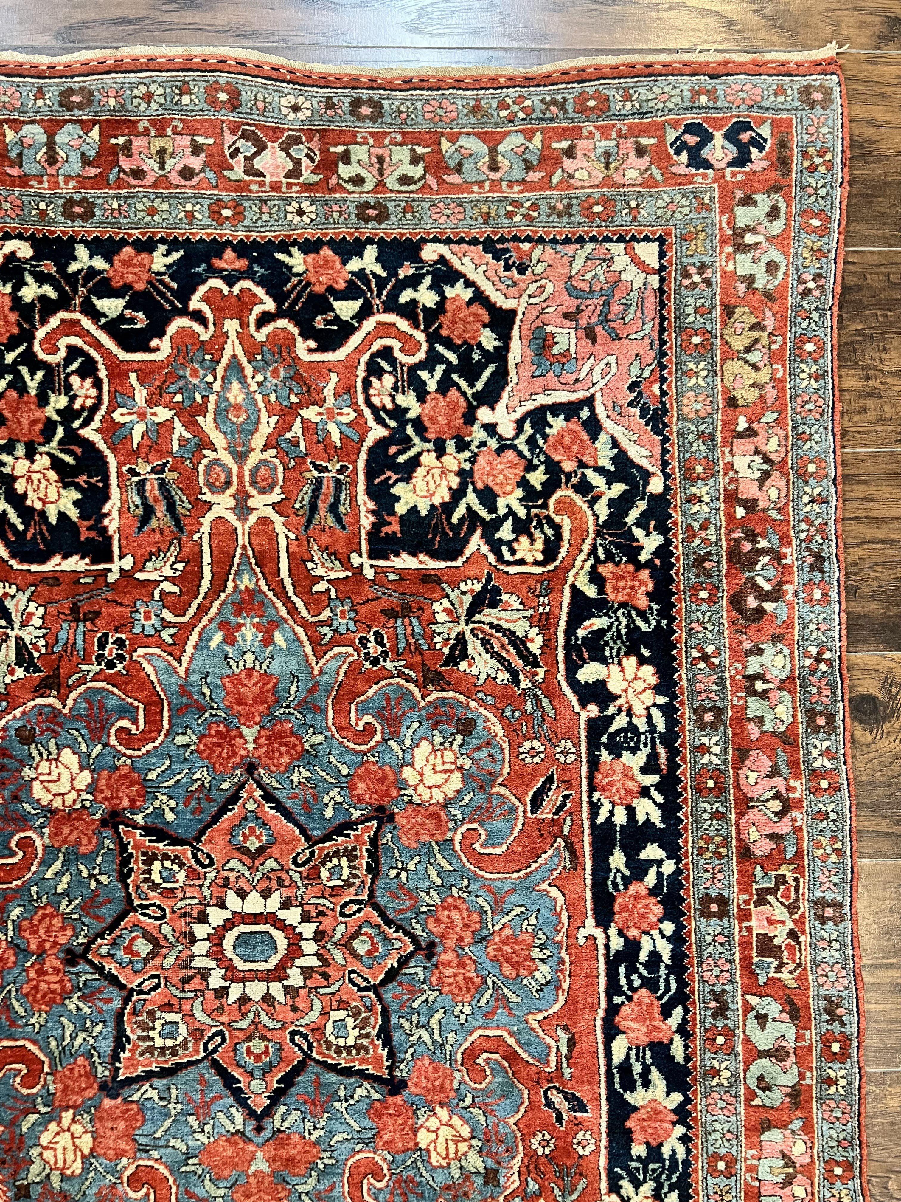 Antique Persian Bidjar Rug 4x5, Red and Blue, Hand Knotted Wool Carpet - Jewel Rugs