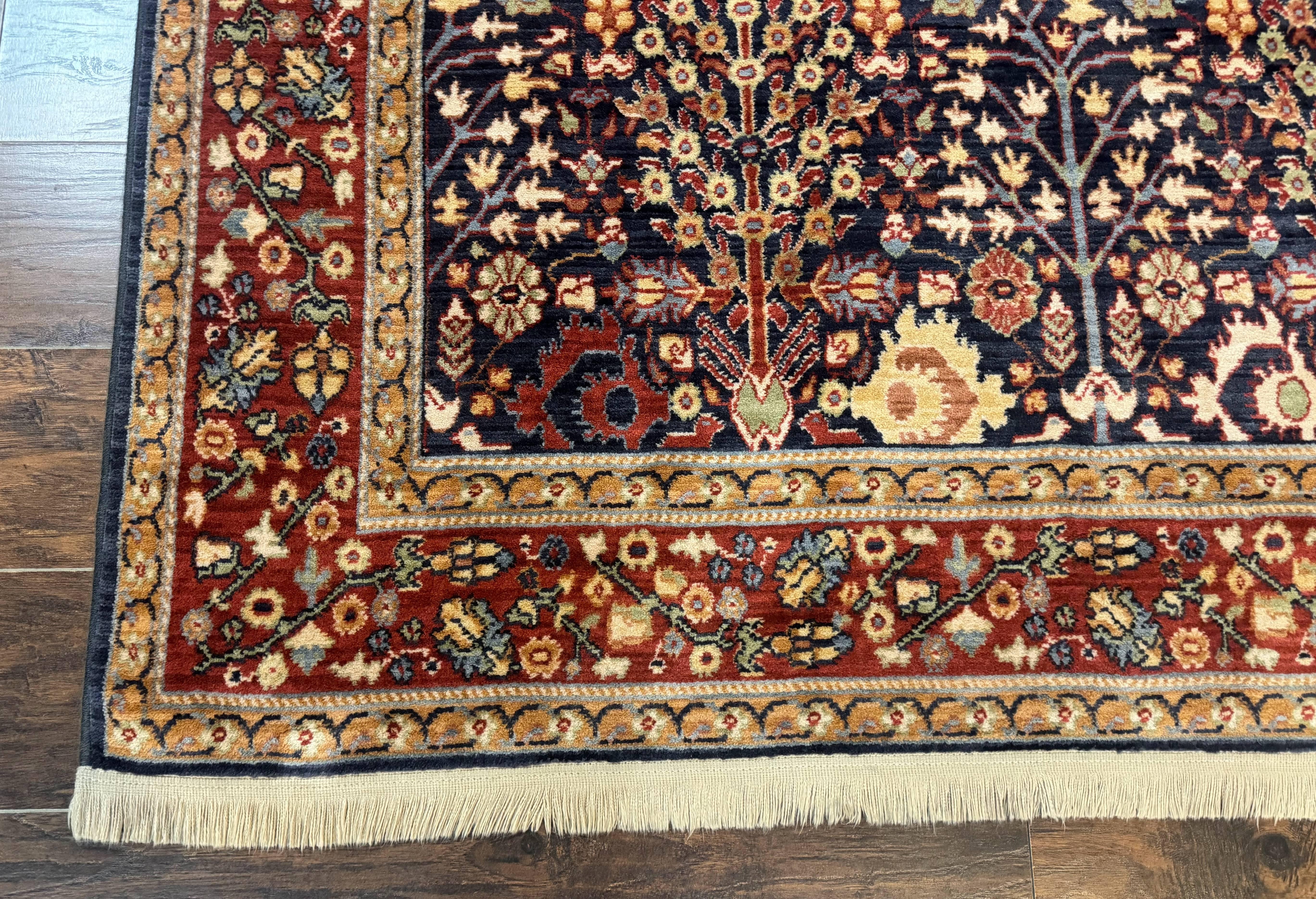 Karastan Rug 5x8, Karastan English Manor Devonshire 2120, Discontinued Wool Pile Karastan Navy Blue Floral Room Sized Area Rug, Bird Motifs - Jewel Rugs