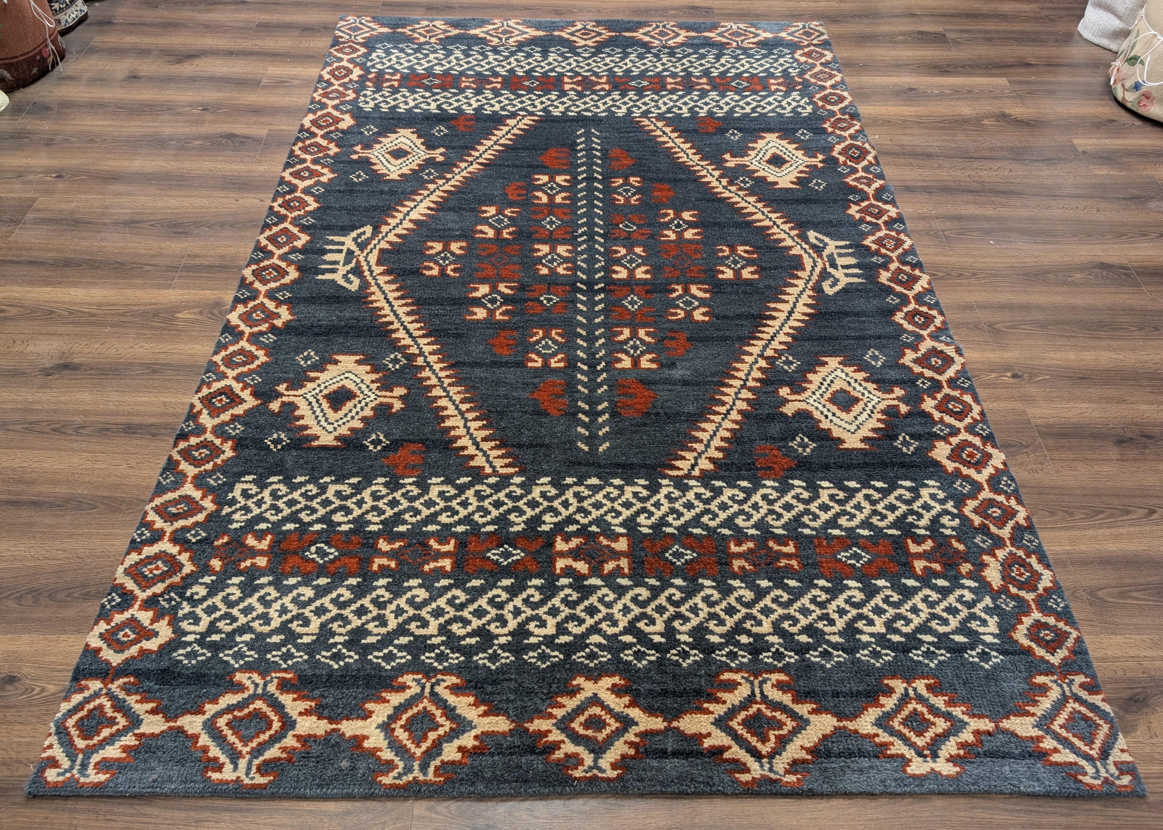 Indo Tibetan Rug 6x9, Hand-Knotted Wool Navajo Design Carpet - Jewel Rugs