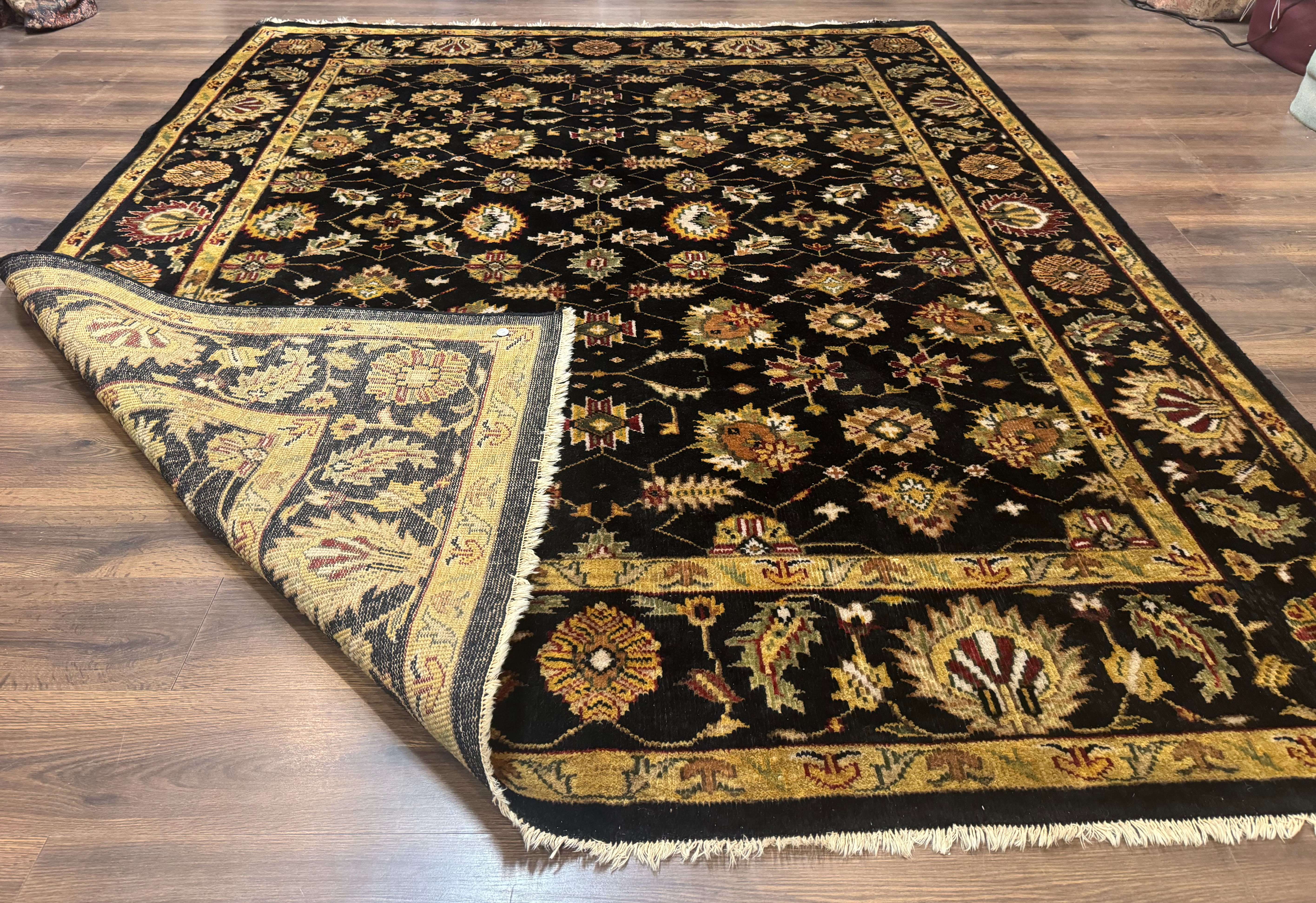 Indo Persian Mahal Rug 8x10, Black and Gold, Wool Hand Knotted Oriental Carpet - Jewel Rugs