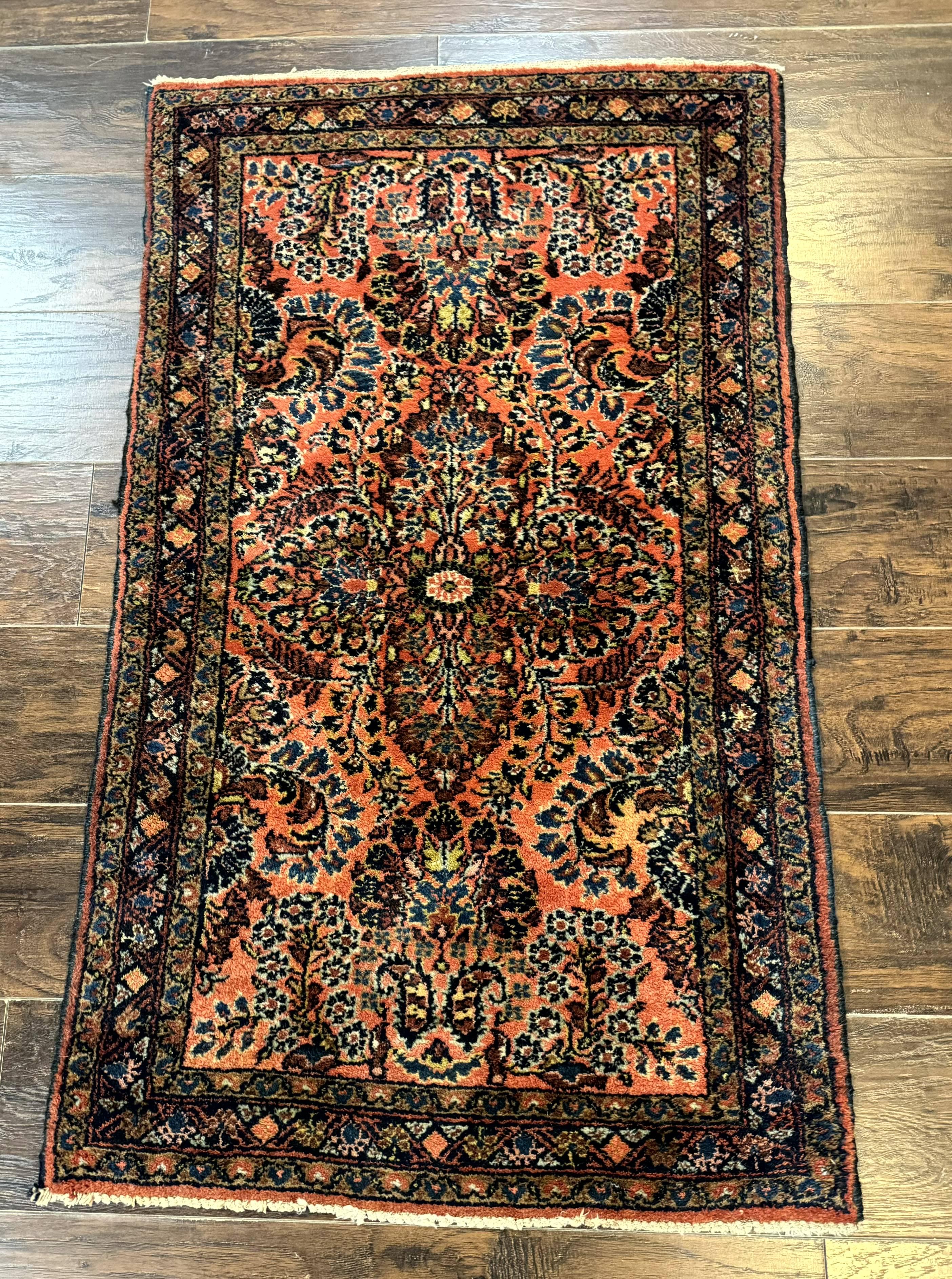 Antique Persian Lilihan Rug 2x4, Red, Floral, Wool, Handmade Lilian Persian Carpet - Jewel Rugs