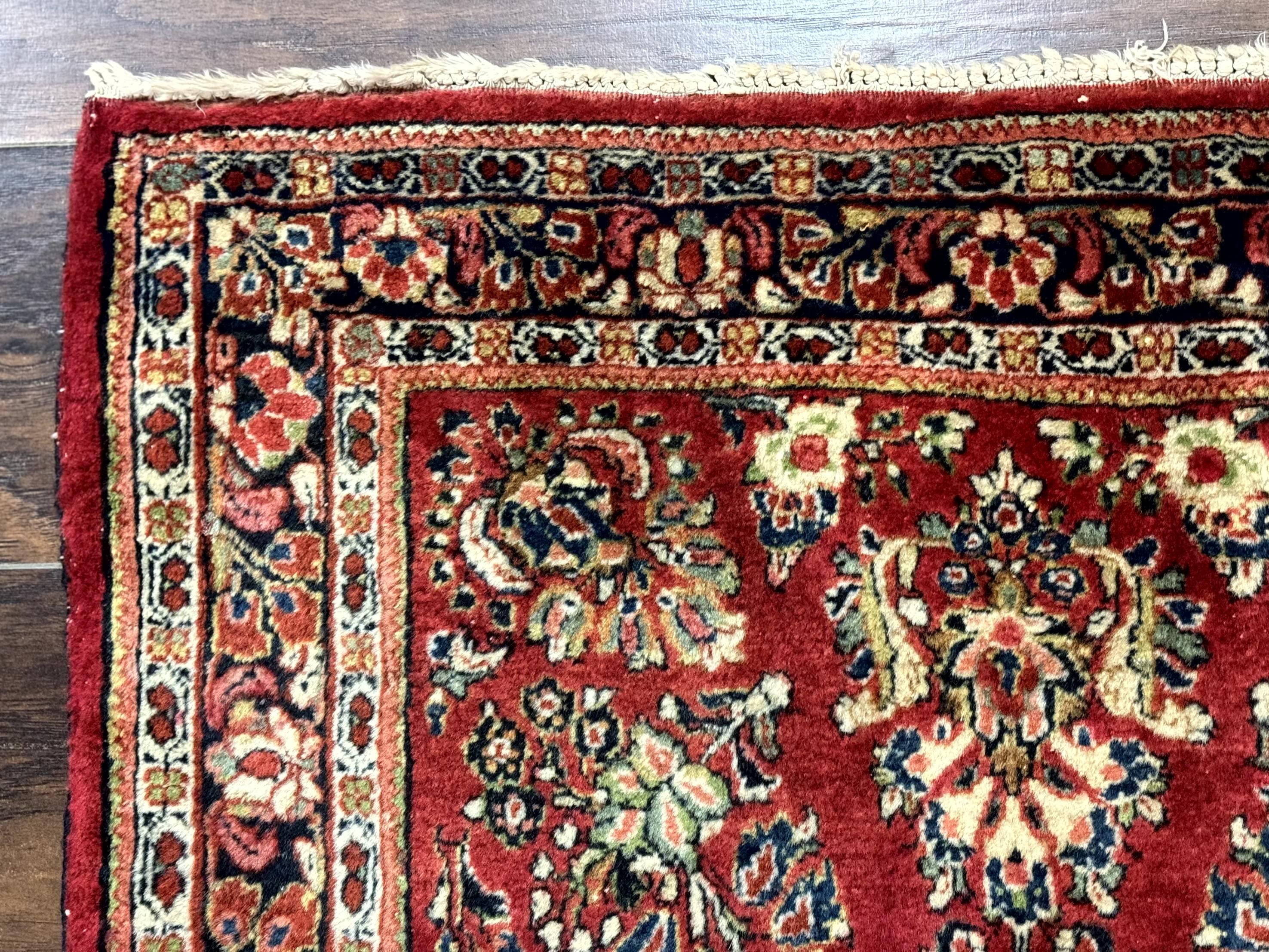 Red Persian Sarouk Rug 3 x 5.8, Antique Wool Carpet, 210 KPSI - Jewel Rugs