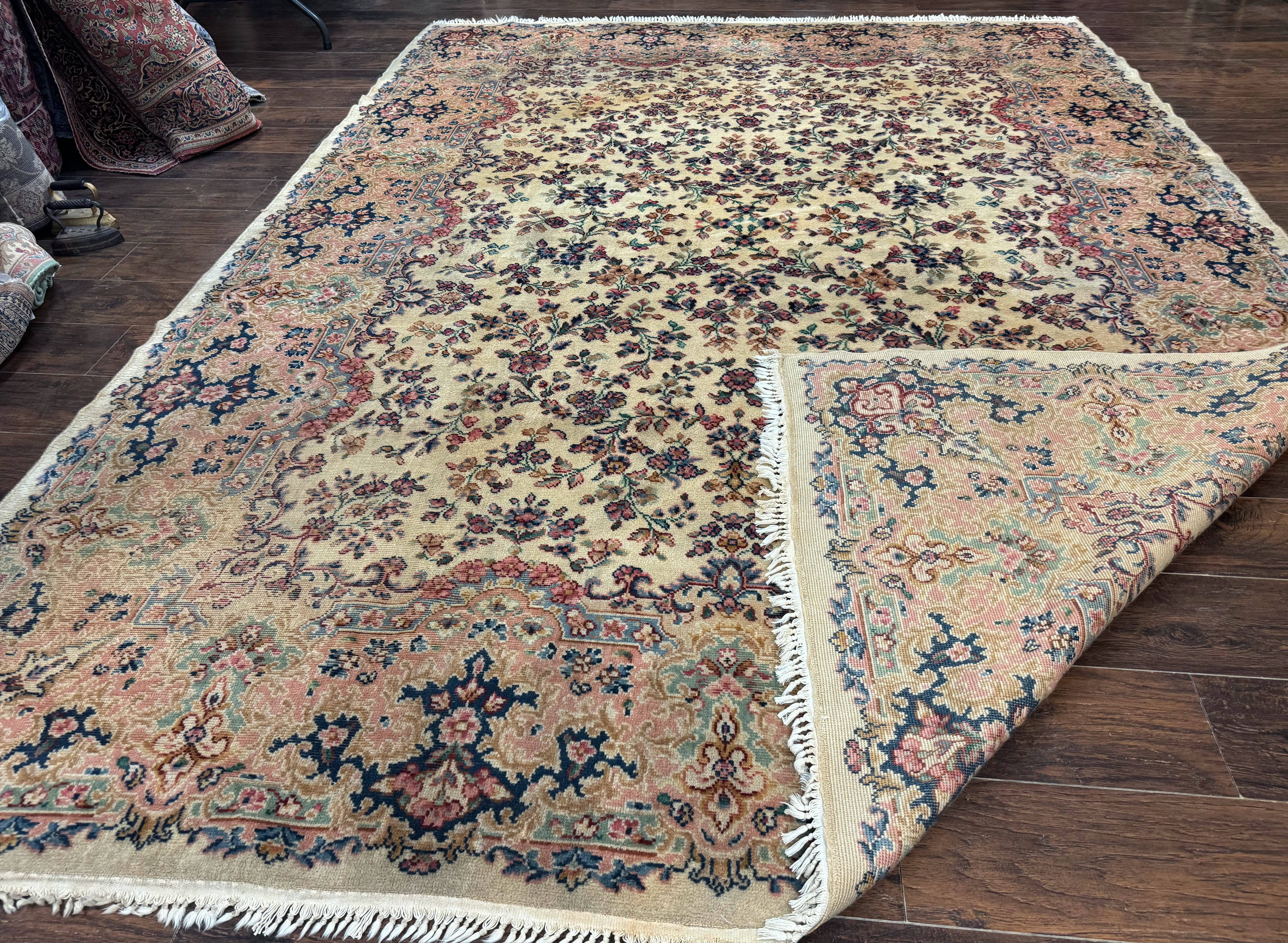Antique Karastan Rug 8.8 x 12 Lanamar Floral Ivory Kirman Wool Discontinued - Jewel Rugs