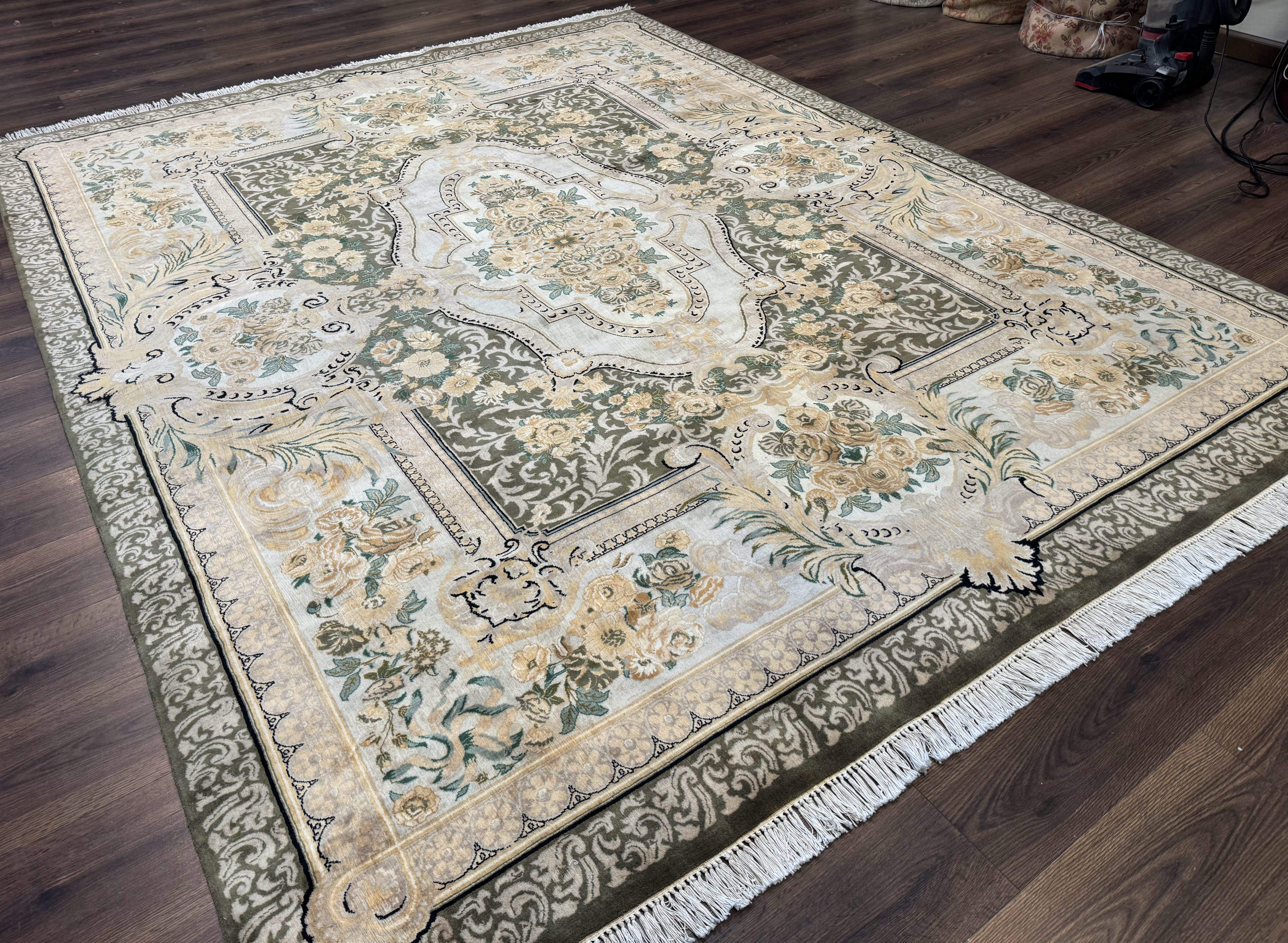 Aubusson Rug 8x10, Very Fine 225 KPSI, Floral, French European Design, Pakistani Carpet - Jewel Rugs