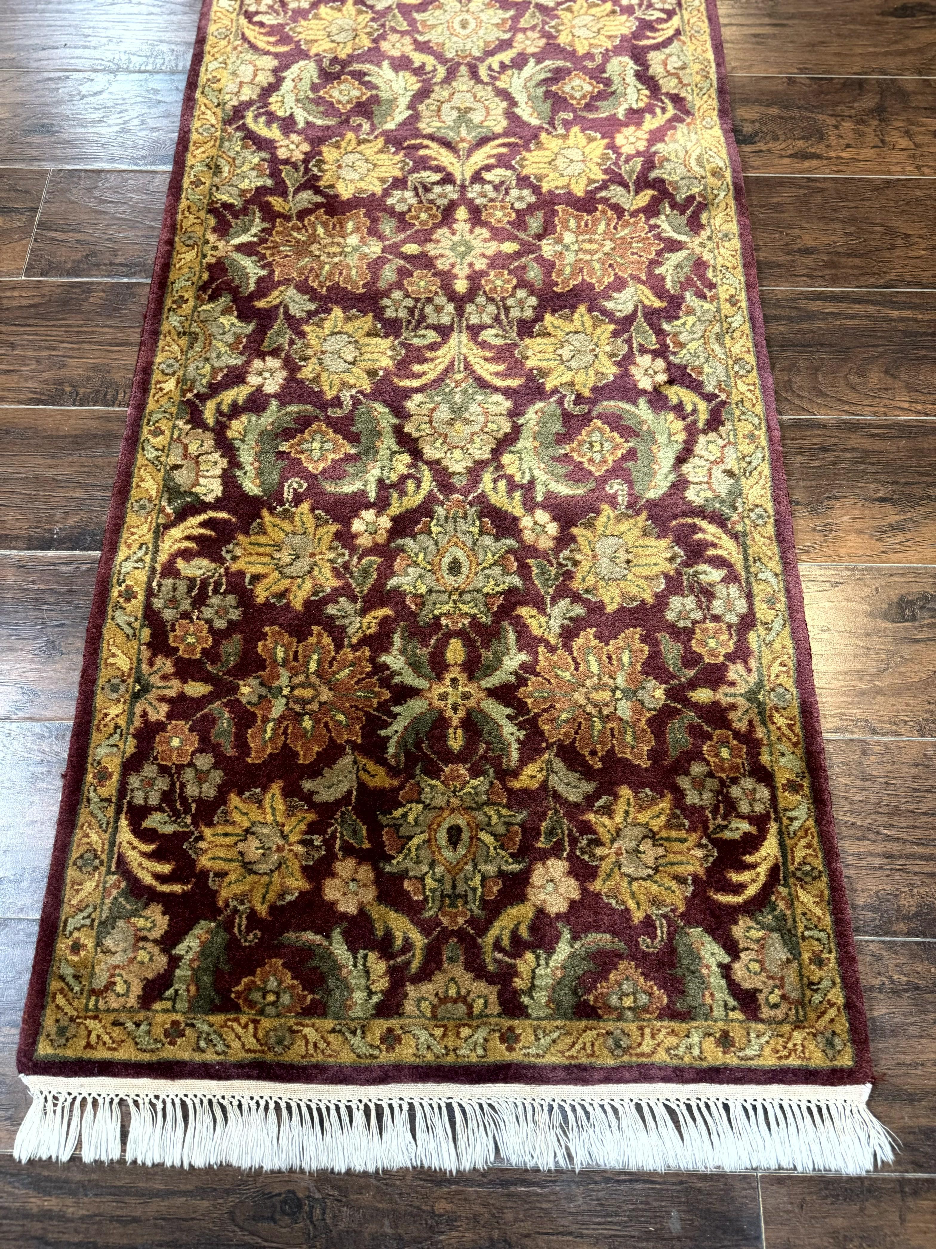 Indian Agra Runner Rug 2.6 x 17.5, Long Runner Rug for Hallway, Floral Handmade - Jewel Rugs