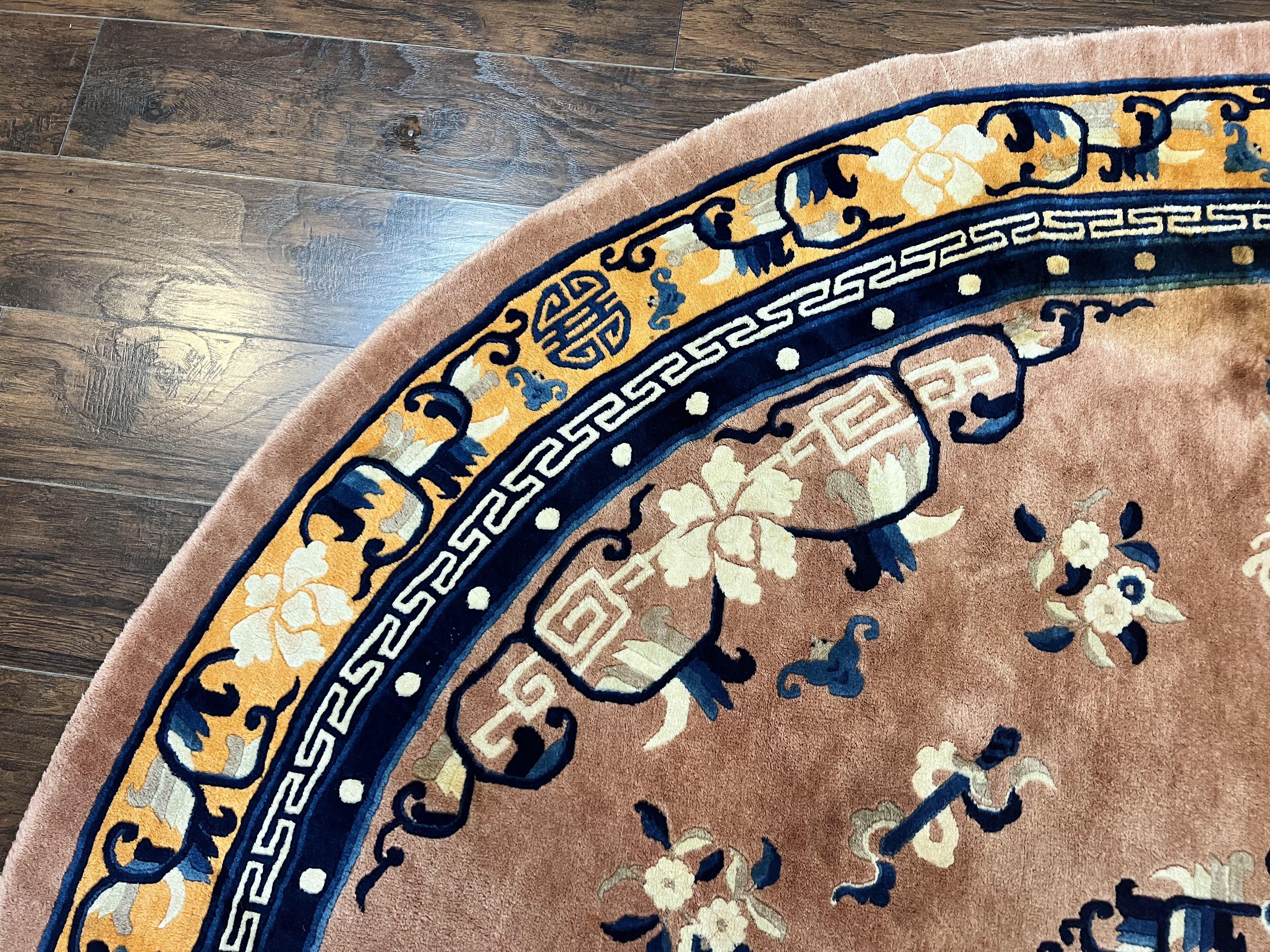 Antique Round Chinese Wool Rug 8x8, Chinese Peking Carpet, Asian Oriental Carpet 8 x 8 ft, Chinese Art Deco Rug, Nichols Rug - Jewel Rugs