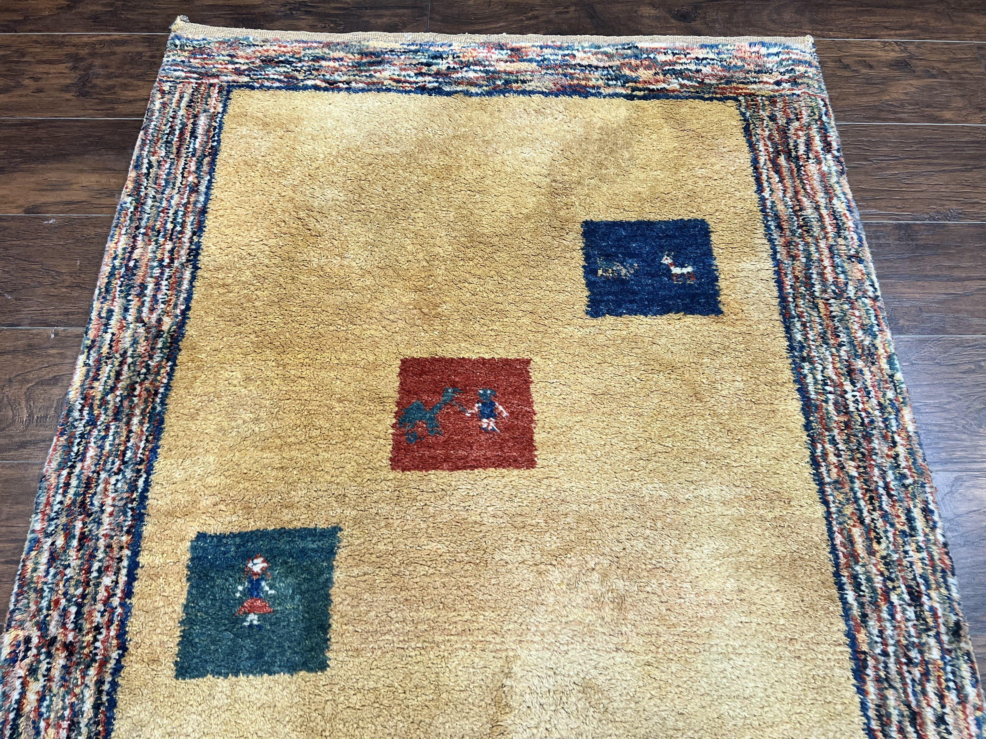 Indo Gabbeh Rug 3.7 x 5, Tribal Rug, Boho Rug, Wool Handmade Carpet - Jewel Rugs