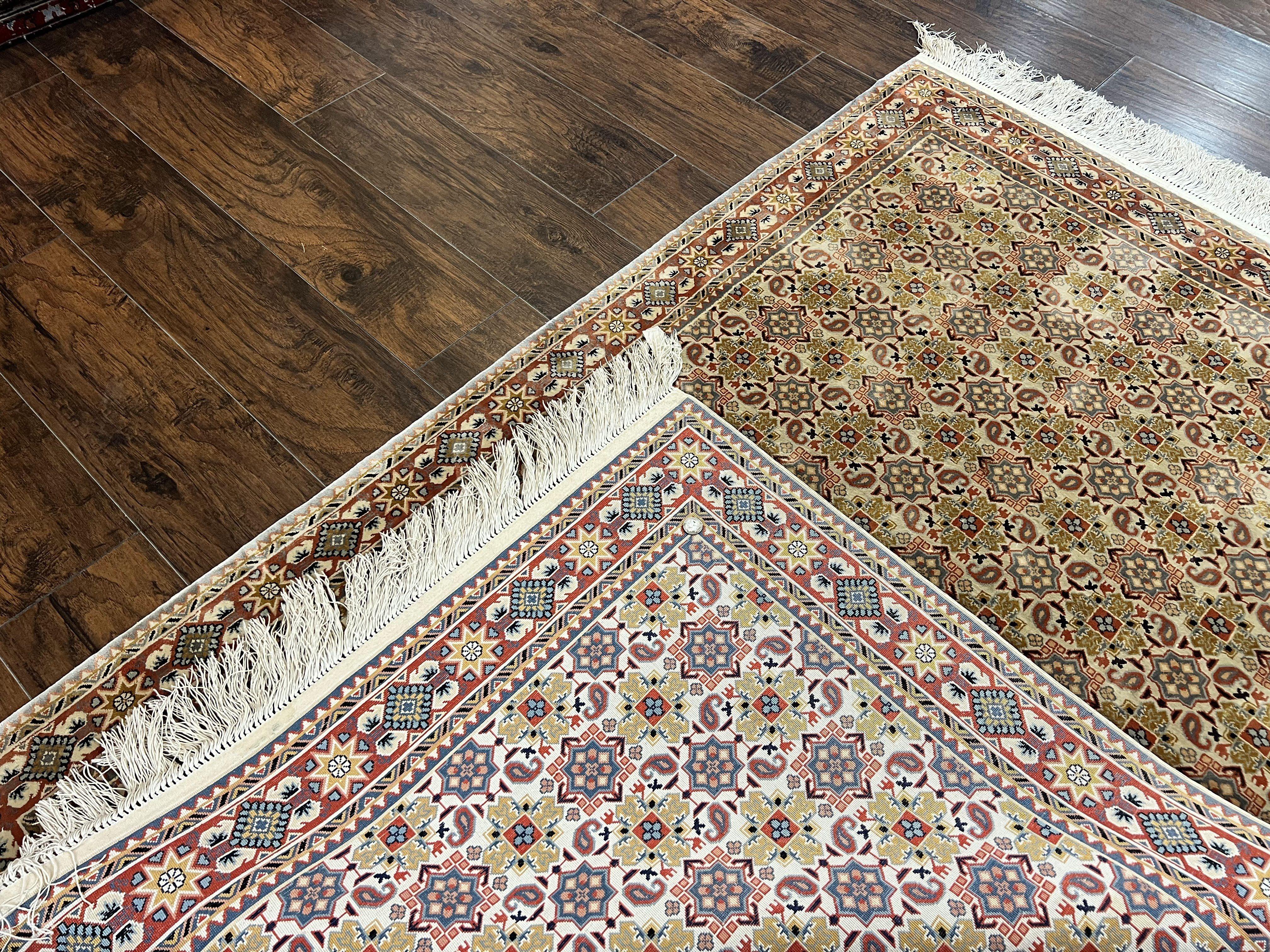 Turkish Kayseri Silk Rug 4x6, Hand Knotted Handmade Vintage Allover Pattern, Fine Silk Oriental Carpet 4 x 6 ft, Traditional Rug, Cream - Jewel Rugs