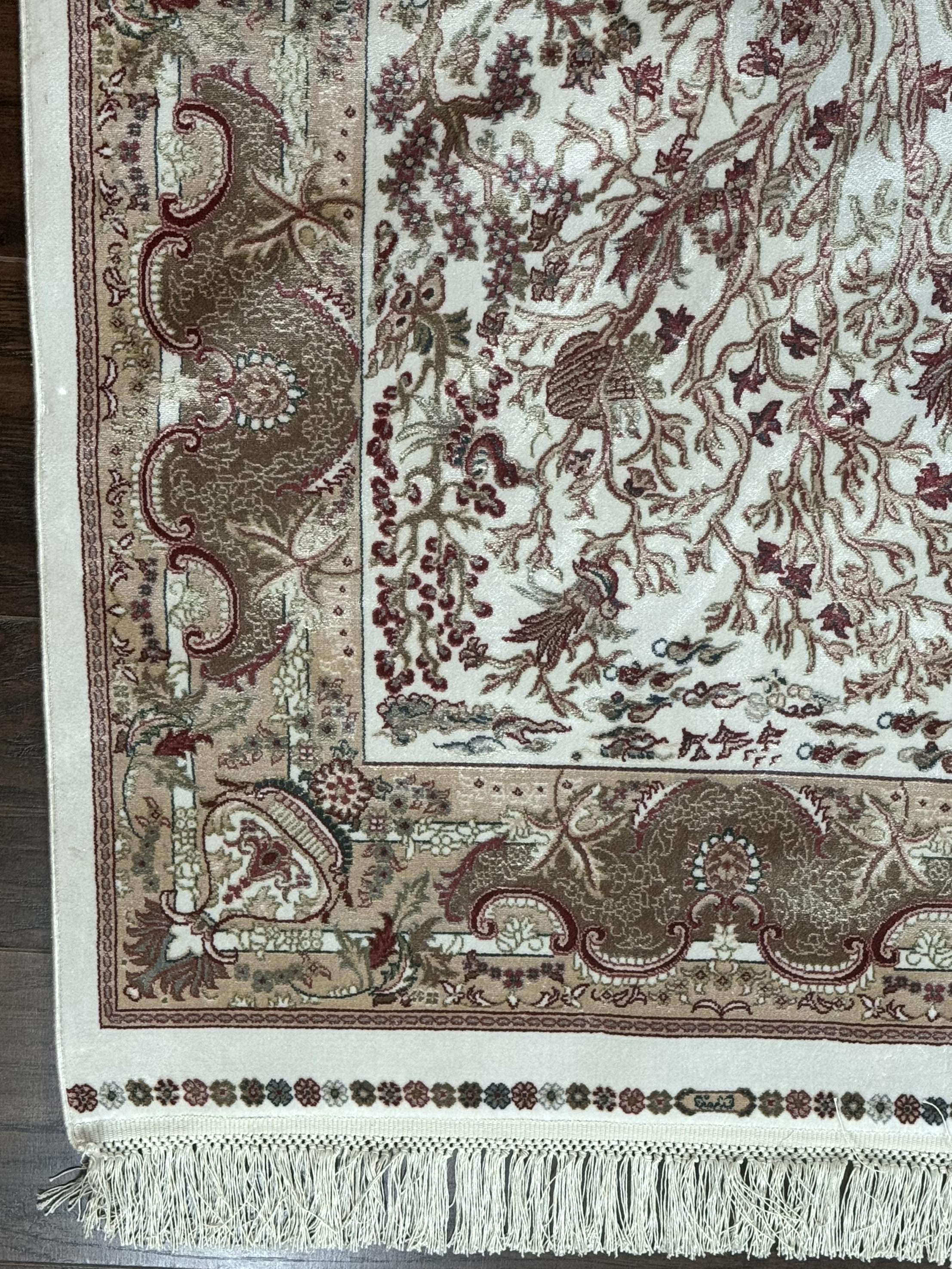 Tree of Life Turkish Silk Rug 2.6 x 4, Ivory, Bamboo Silk - Jewel Rugs