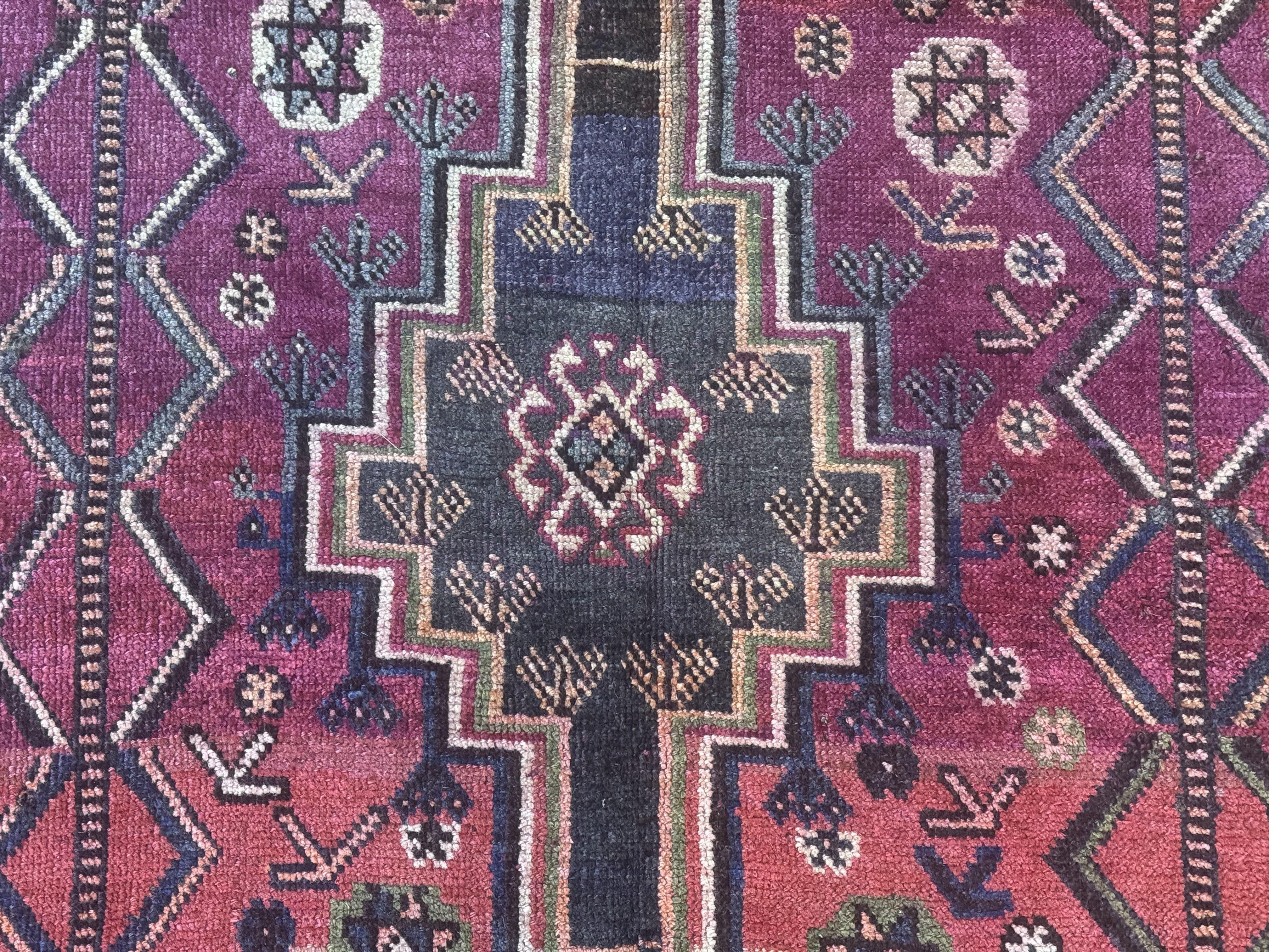 Persian Tribal Shiraz Rug 5x8, Geometric, Raspberry Red and Charcoal, Antique Persian Carpet - Jewel Rugs