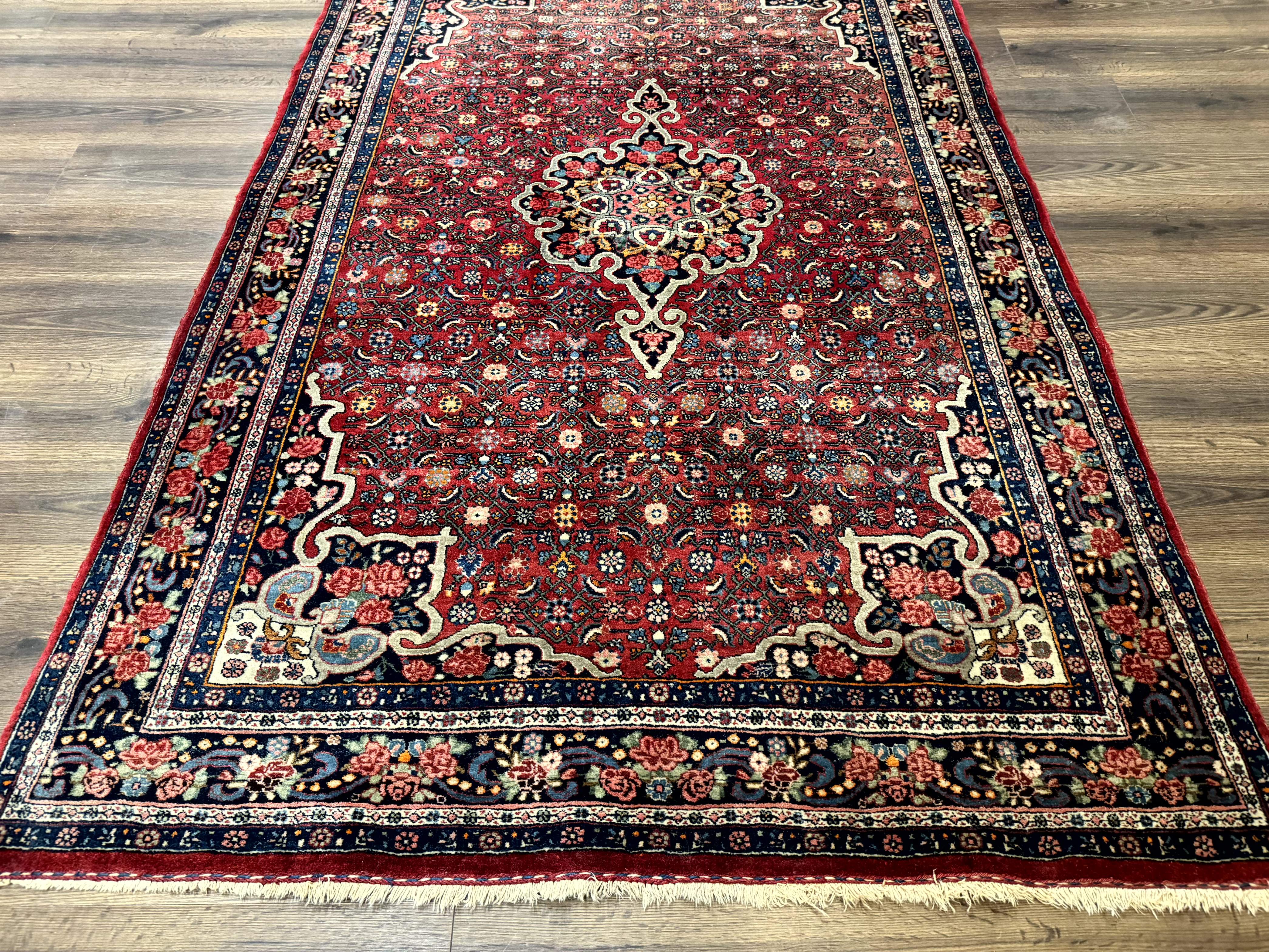 Antique Persian Rug 5x7, Red, Fine 260 KPSI, Bidjar Carpet - Jewel Rugs