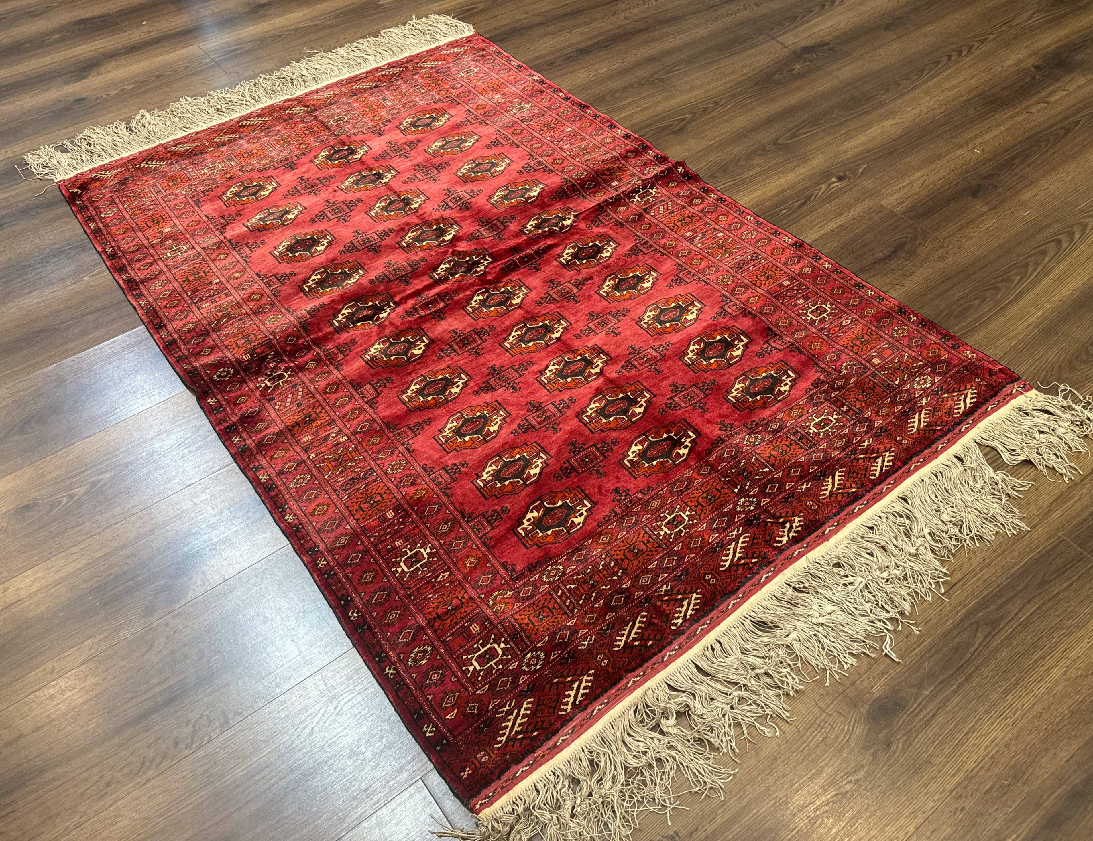 Antique Persian Silk Turkoman Rug 4x5, Silk Pile on Silk Foundation, Red, Rare Tribal Rug - Jewel Rugs