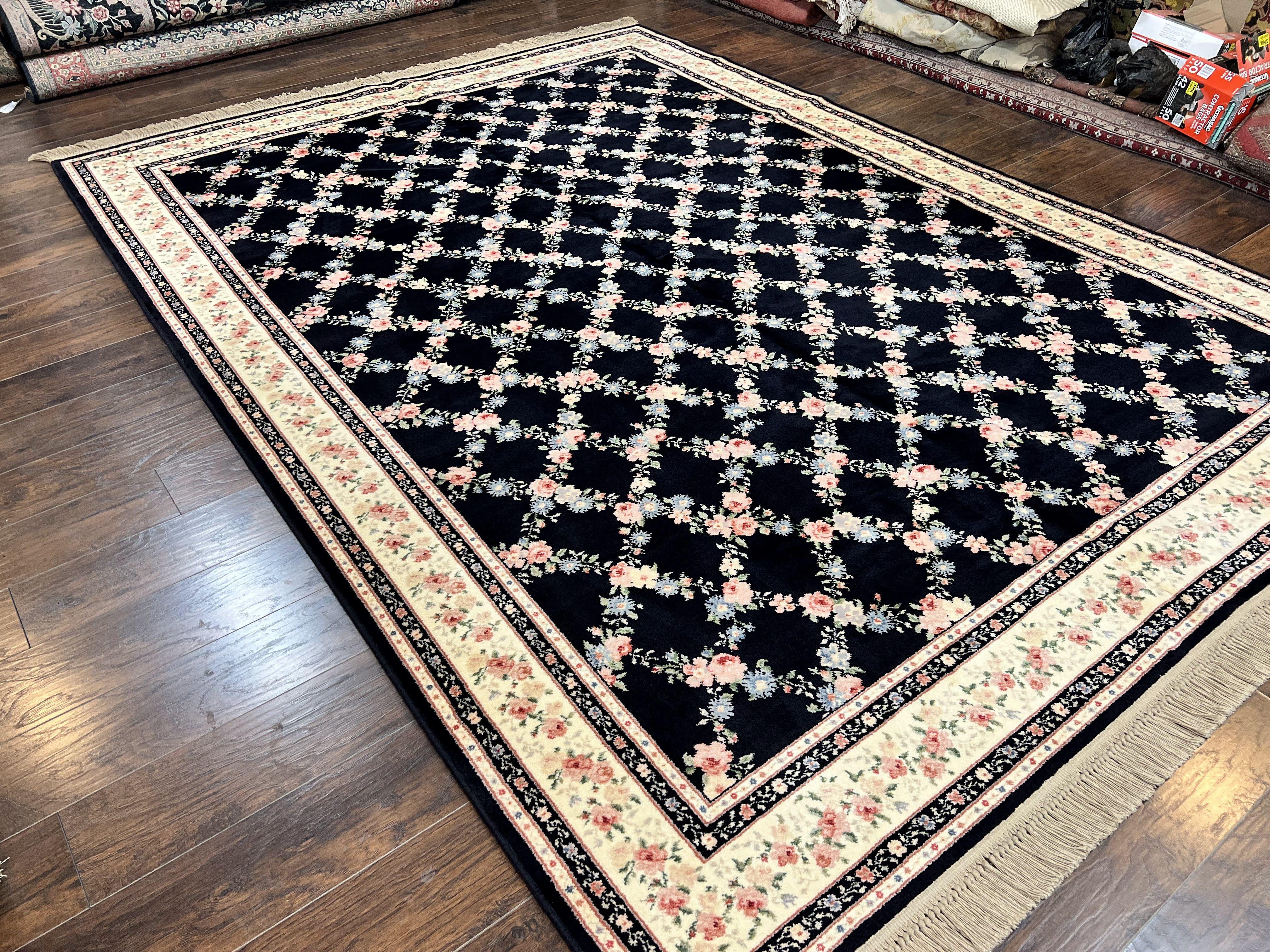 Karastan Rug 8' 8" x 12" Garden of Eden Collection Ebony Trellis #509/1270, Wool Pile Discontinued Vintage Karastan Carpet, Room Sized Rug - Jewel Rugs