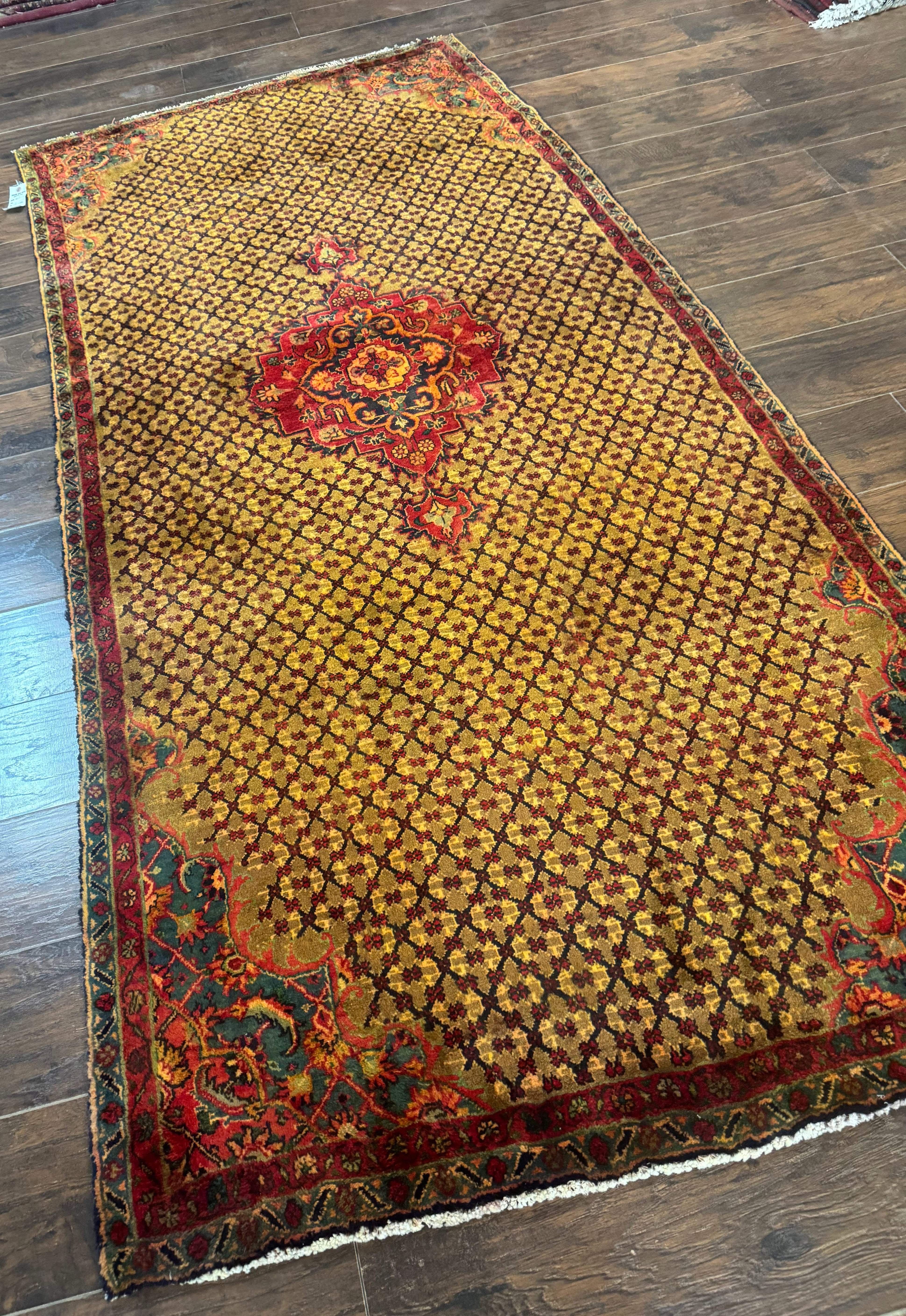 Persian Kurdish Koliai Runner Rug 4x9 – Camel Hair and Red, Wool Antique Tribal Carpet - Jewel Rugs