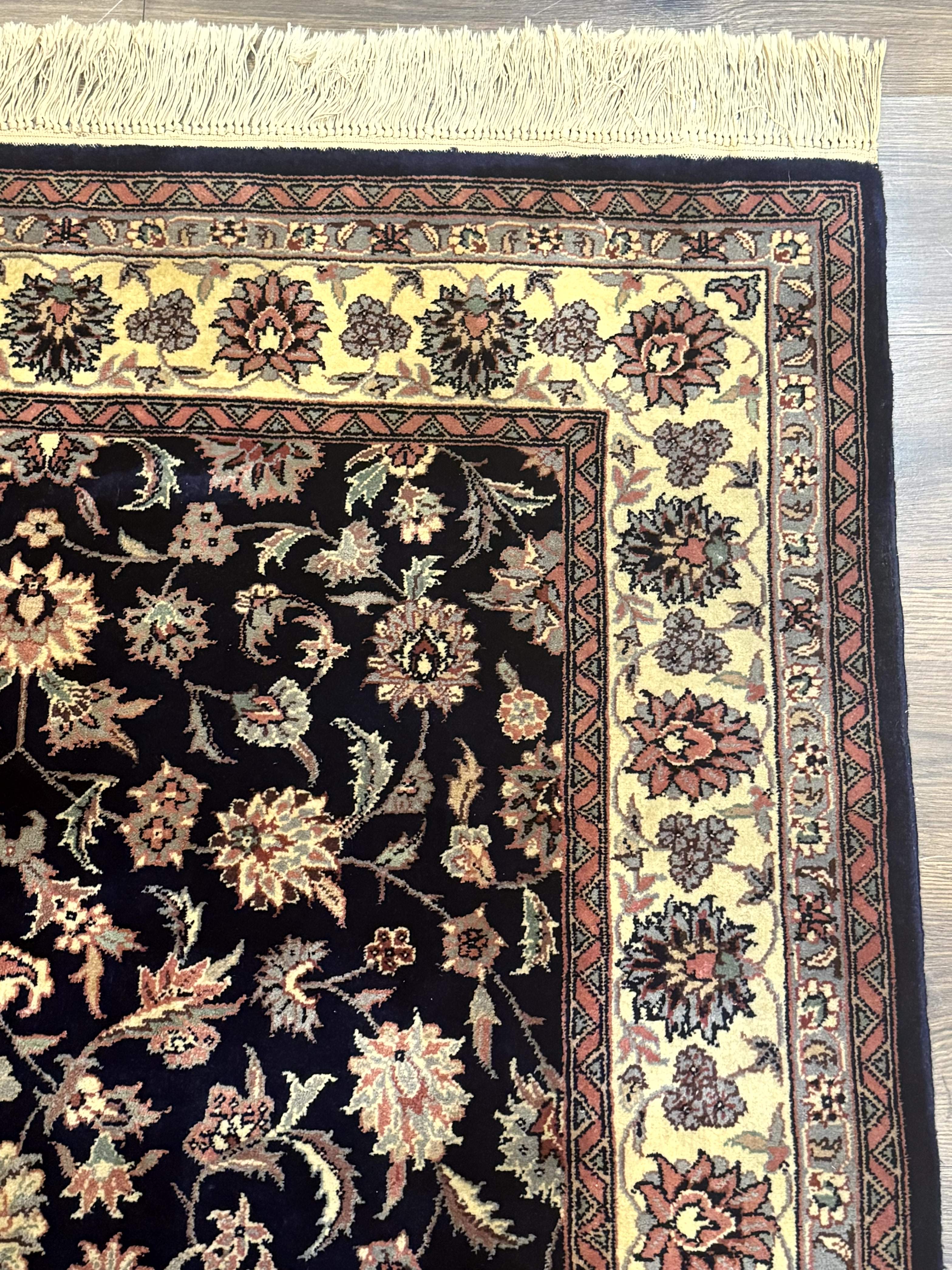 Sino Persian Rug 4x6, Navy Blue and Cream, Floral Allover Oriental Carpet - Jewel Rugs