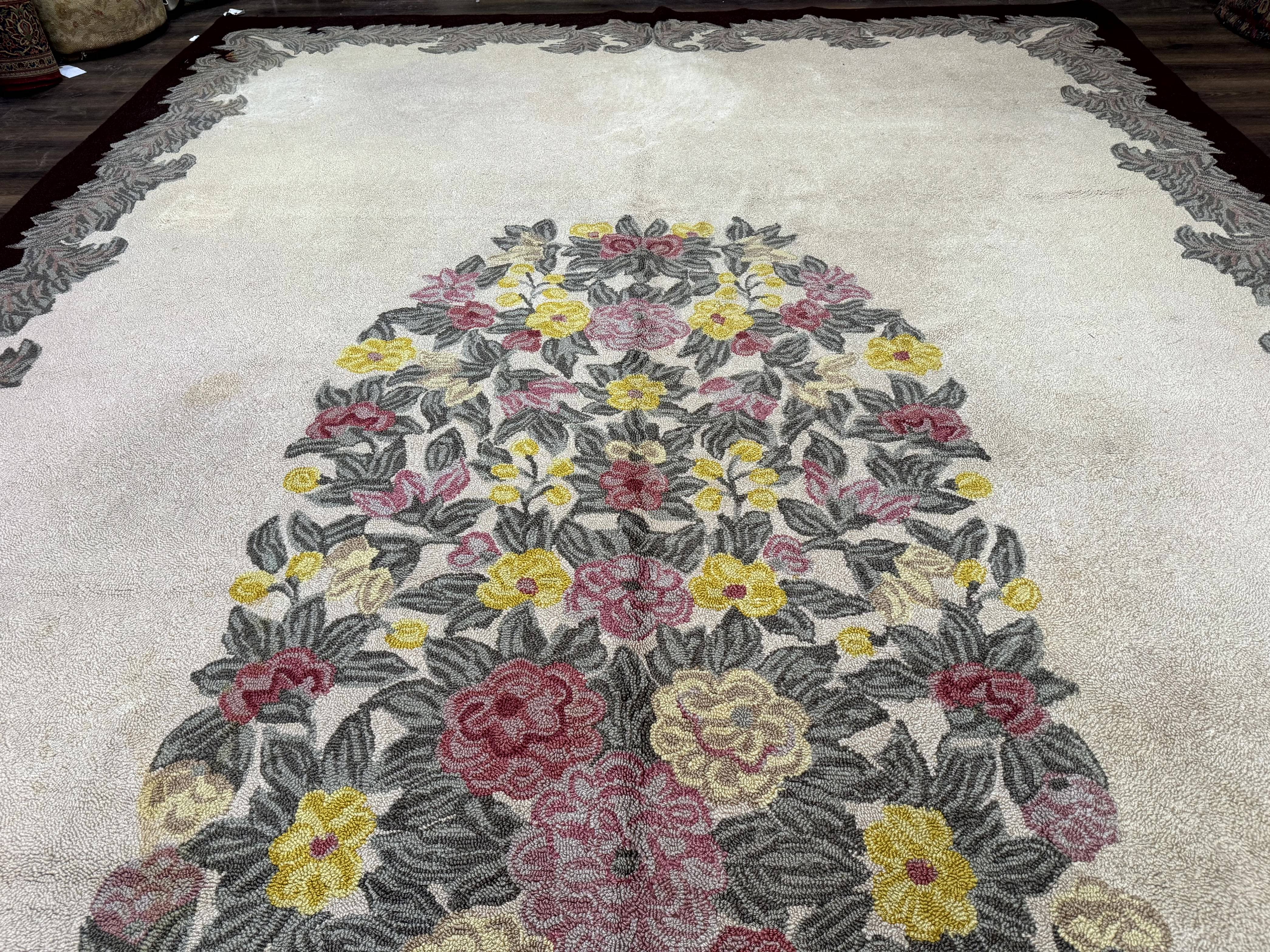 Palace Size American Hooked Rug 11x20 Aubusson Style Ivory - Jewel Rugs