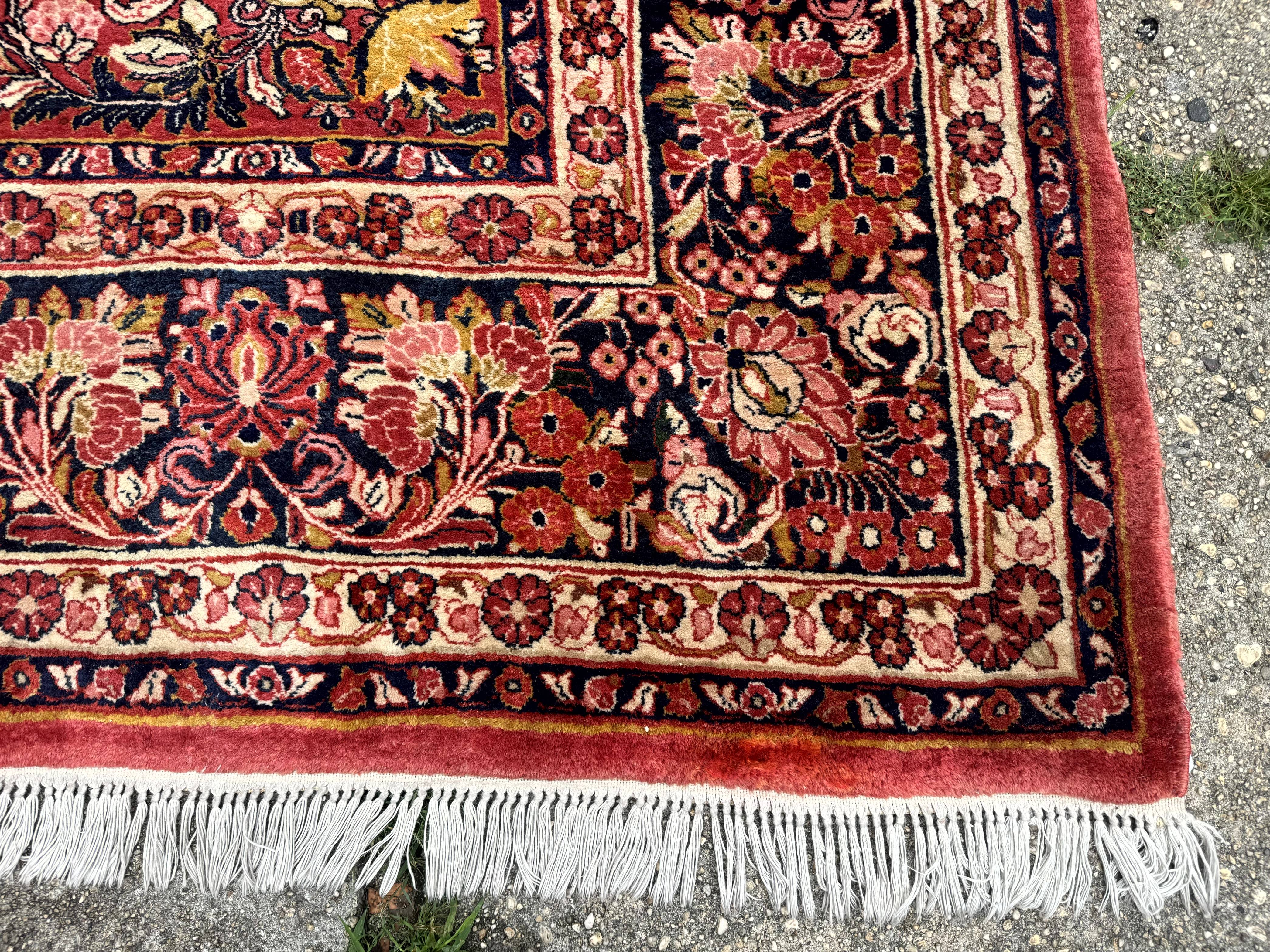 Large Antique Persian Sarouk Rug 11x18, Red, Floral Allover, Palace Size Wool Handmade Carpet - Jewel Rugs