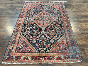 Antique Persian Mahal Rug 4x7, Wool Hand Knotted Tribal Geometric Carpet
