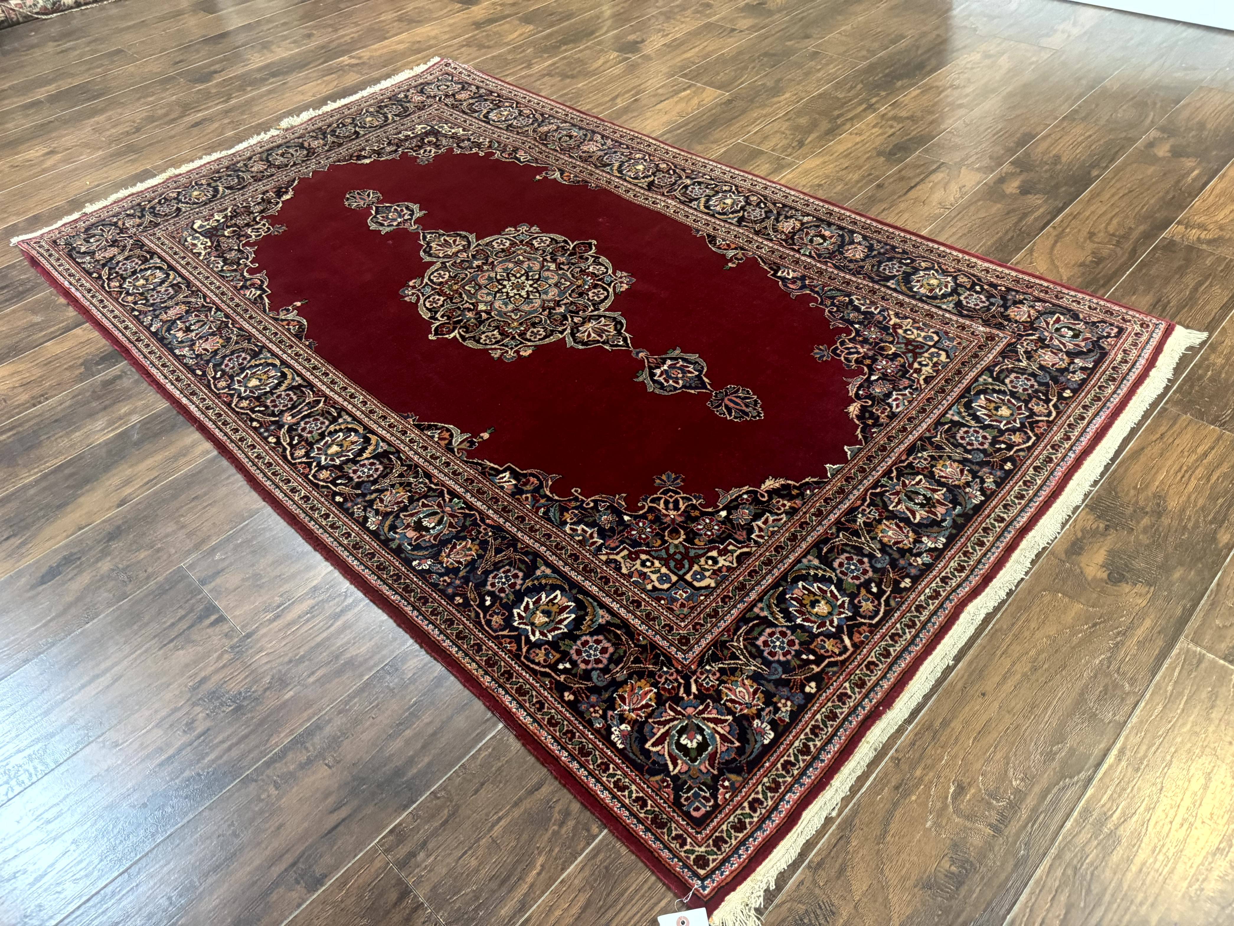 Antique Persian Kashan Rug 4x7, Semi Open Field, Pomegranate Red - Jewel Rugs