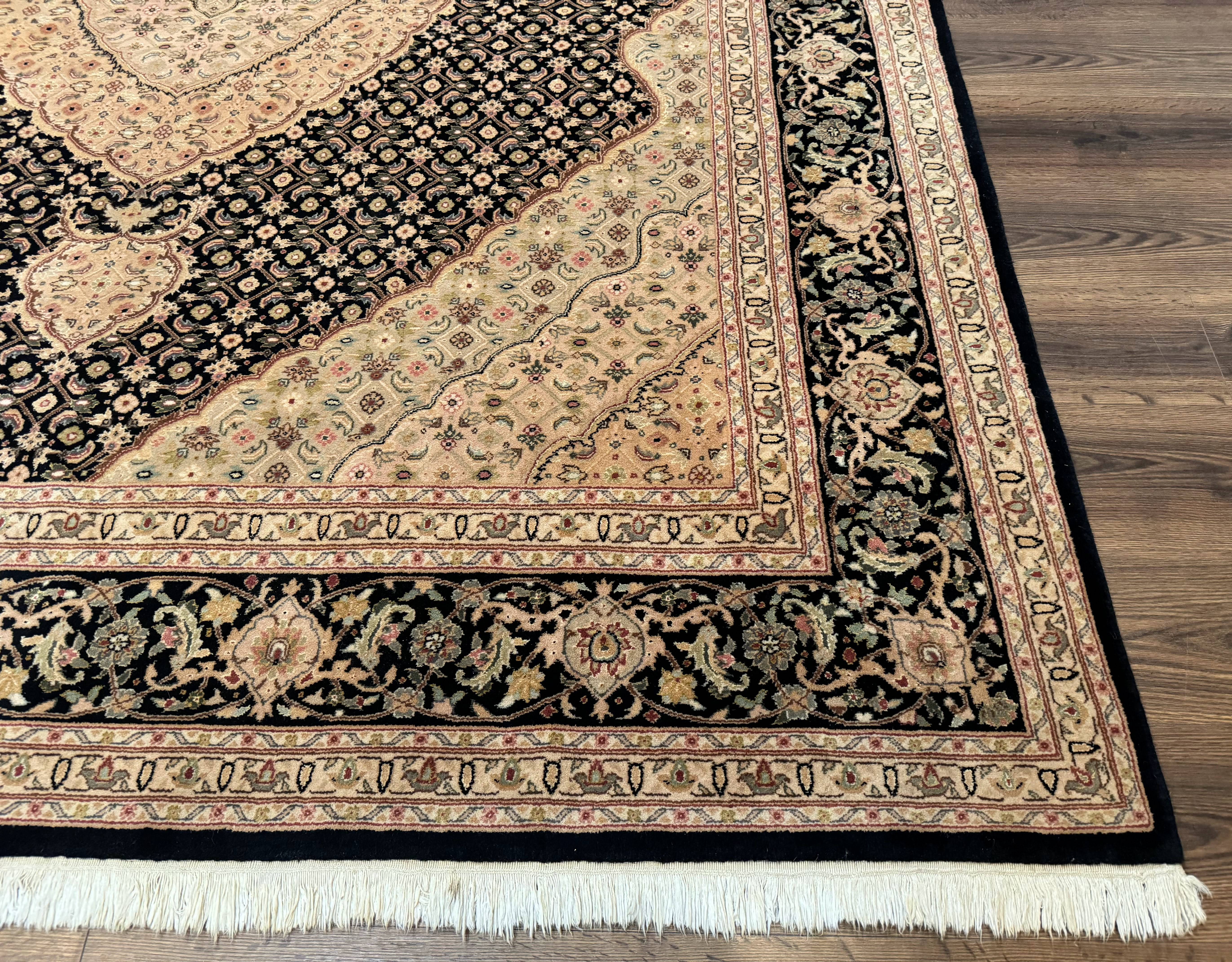 Sino Persian Rug 8x10, Herati Mahi Pattern, Fine 170 KPSI, Black, Wool and Silk Highlights - Jewel Rugs