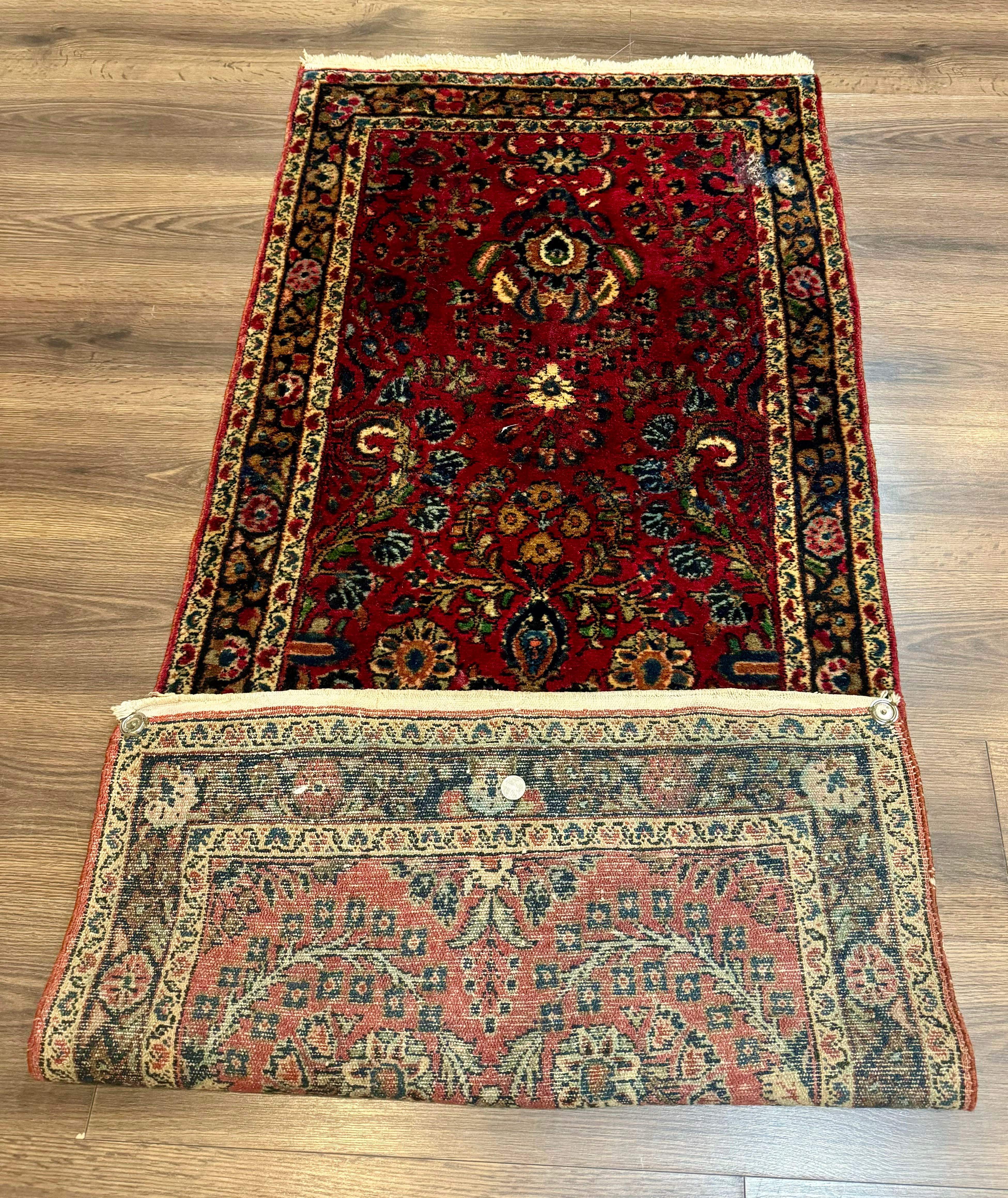Persian Lilian Short Runner Rug 2.6 x 5.7 – Dark Red and Navy, Hand-Knotted Wool Carpet - Jewel Rugs
