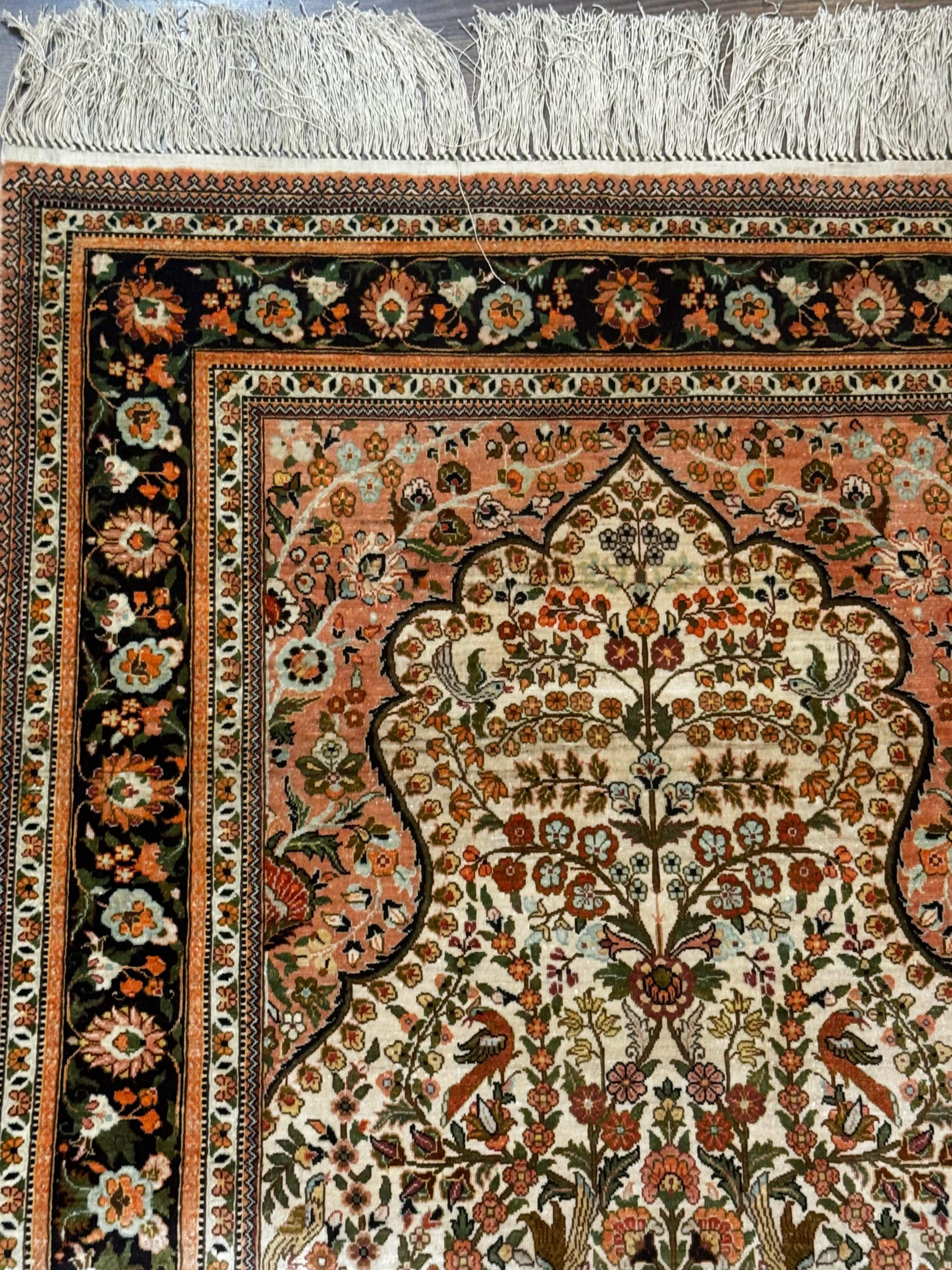 Exceptional Silk Rug 2.6 x 4, Very Fine 630 KPSI, Persian Vase Tree of Life Bird Pictorials, Handmade - Jewel Rugs