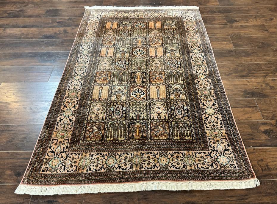Indian Kashmiri Silk Rug 4x6, Panel Design, Multicolor, Fine - Jewel Rugs