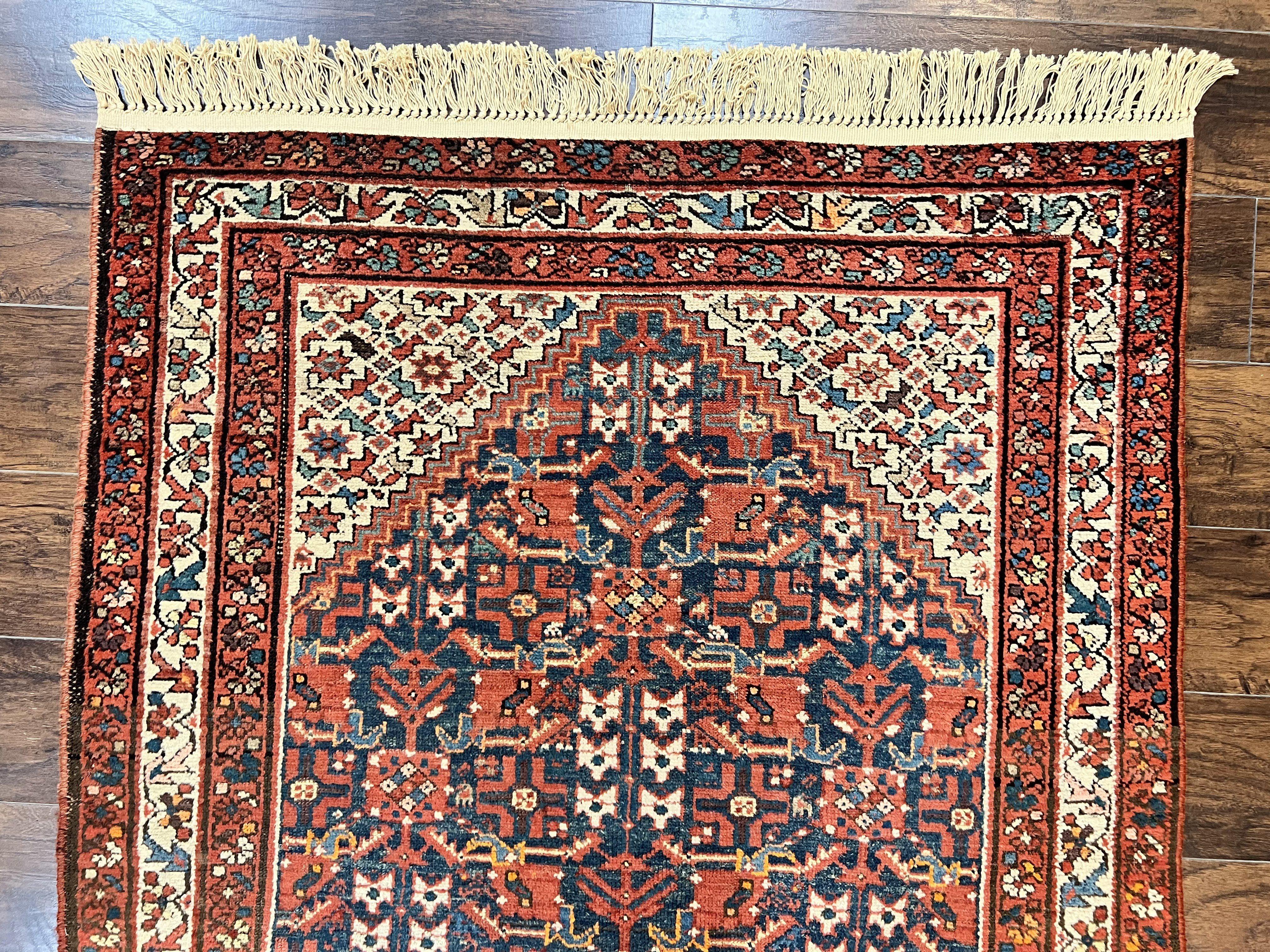 Persian Malayer Rug 4x7, Tribal Rug, Geometric, Antique Oriental Carpet, Red Blue Cream, Boho Rug, Hand Knotted Wool Rug - Jewel Rugs