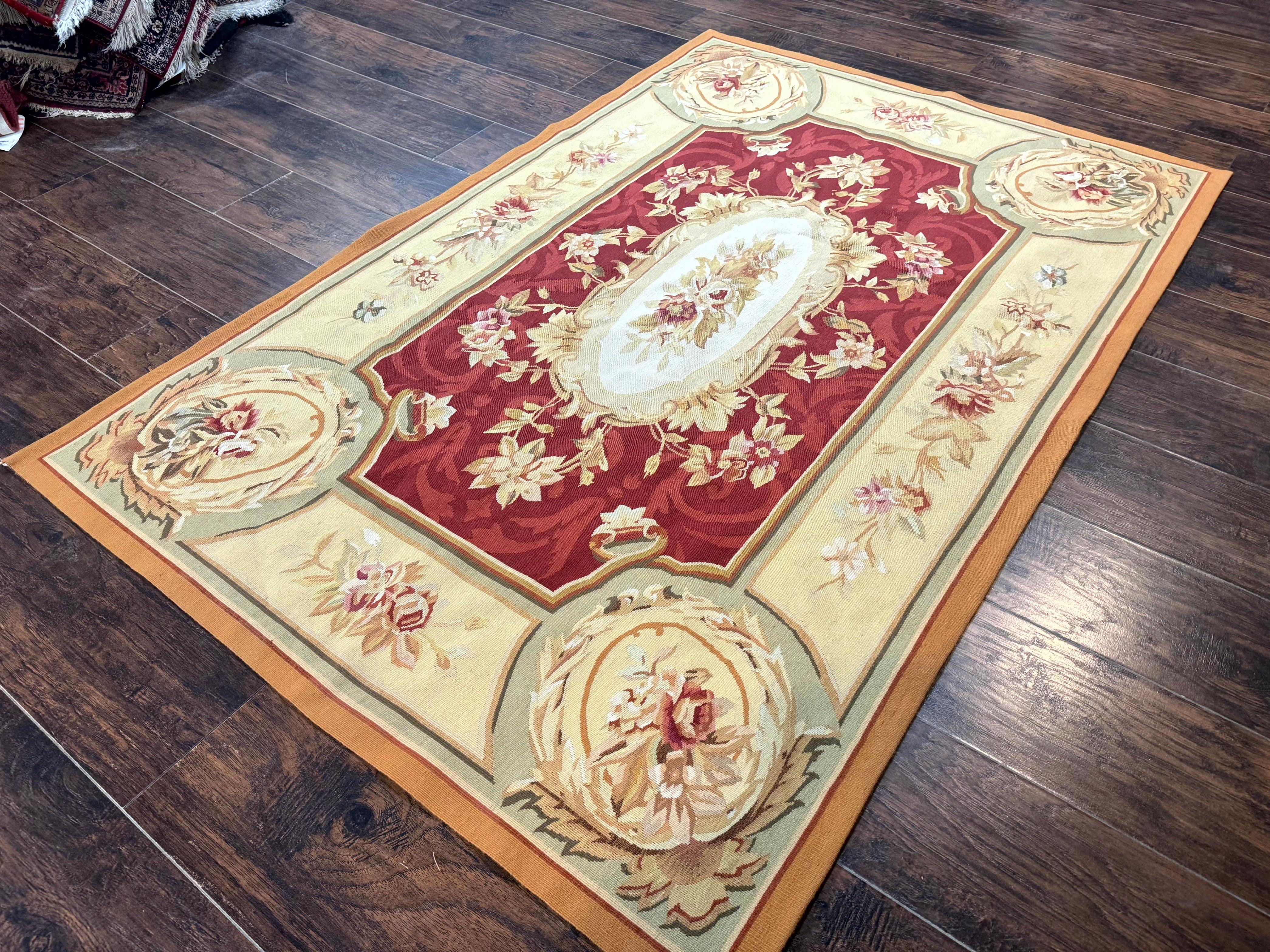 Aubusson Rug 4x6, Red, Floral, European Design, Vintage, Wool - Jewel Rugs