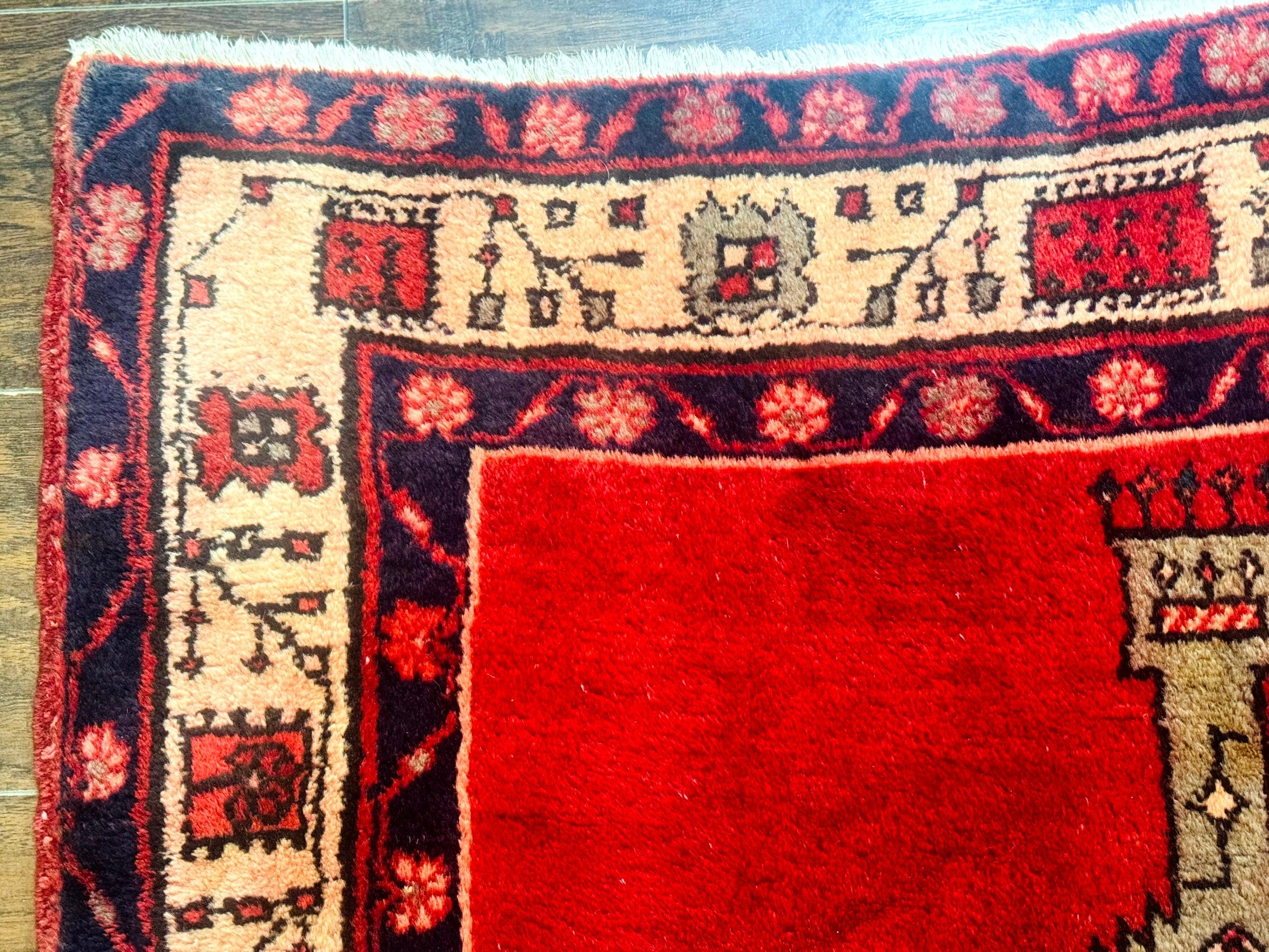 Persian Tribal Runner Rug 3.7 x 13, Red, Geometric Medallions, Sarab Runner, Semi Antique - Jewel Rugs