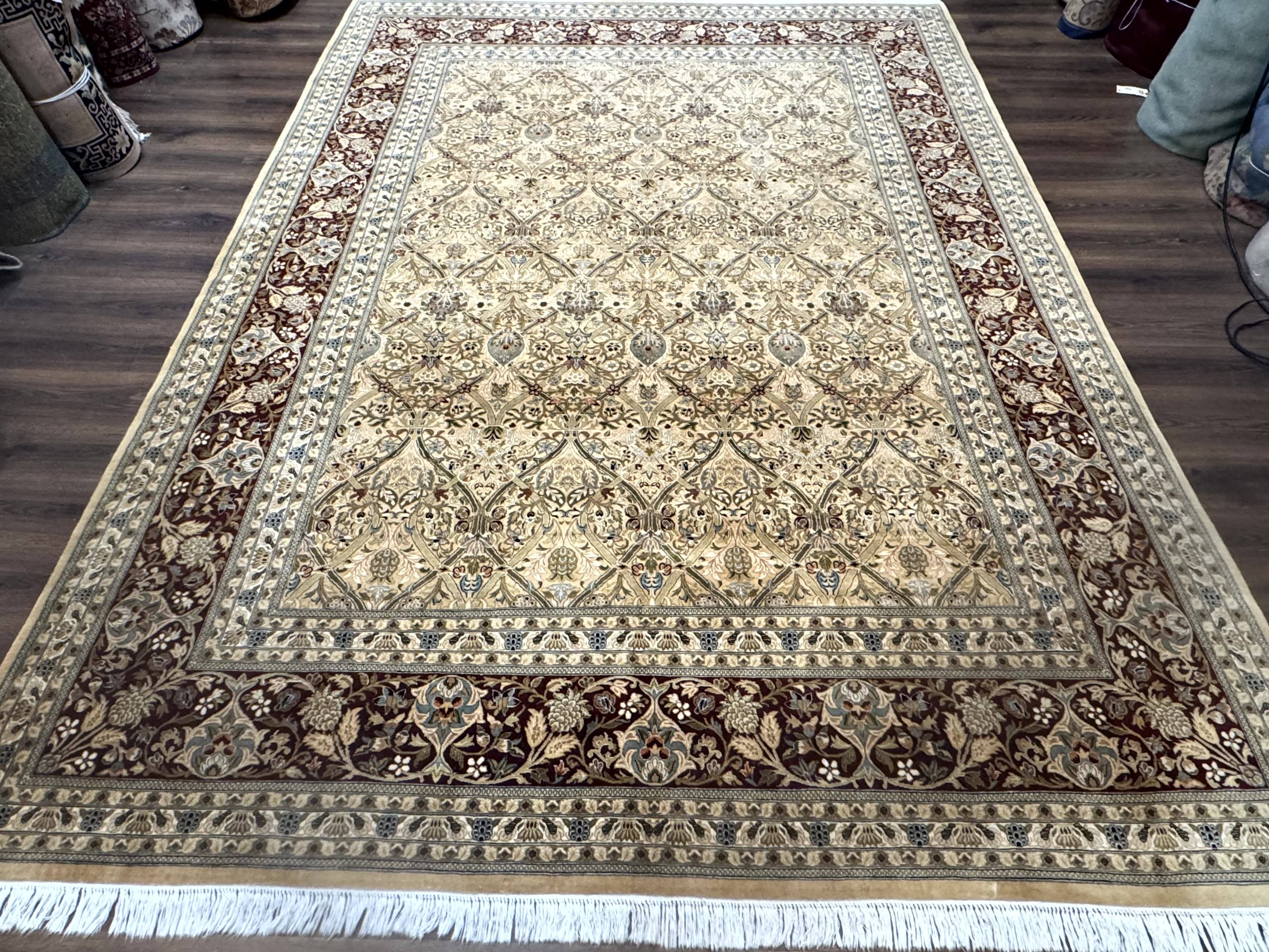 Fine Pak Persian Rug 9x12, Gold and Wine Red, Panel Design, 330 KPSI - Jewel Rugs