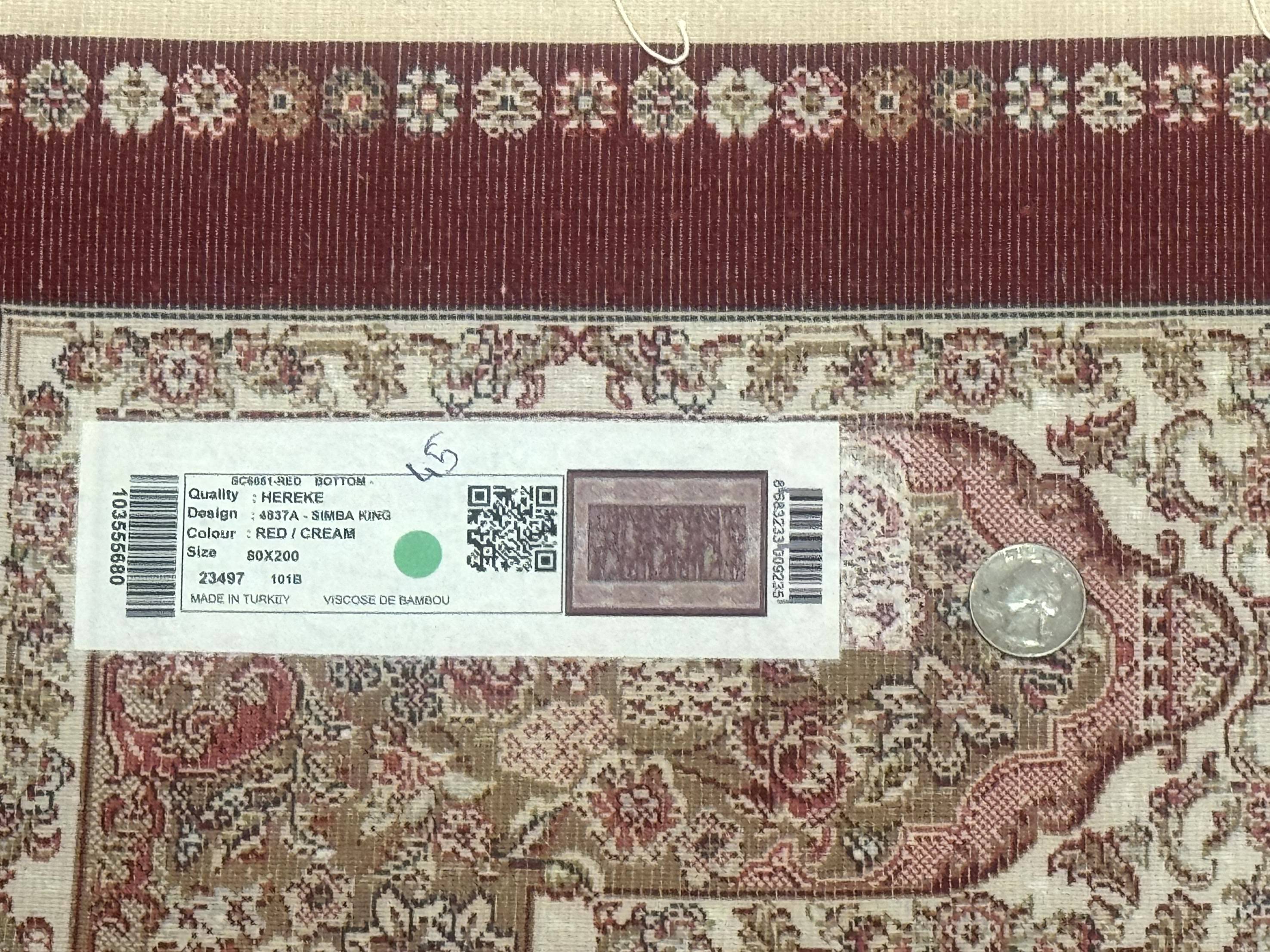 Turkish Silk Rug 2.6 x 6.7, Hunting Design, Short Runner Rug, Red & Ivory, Bamboo Silk, New - Jewel Rugs