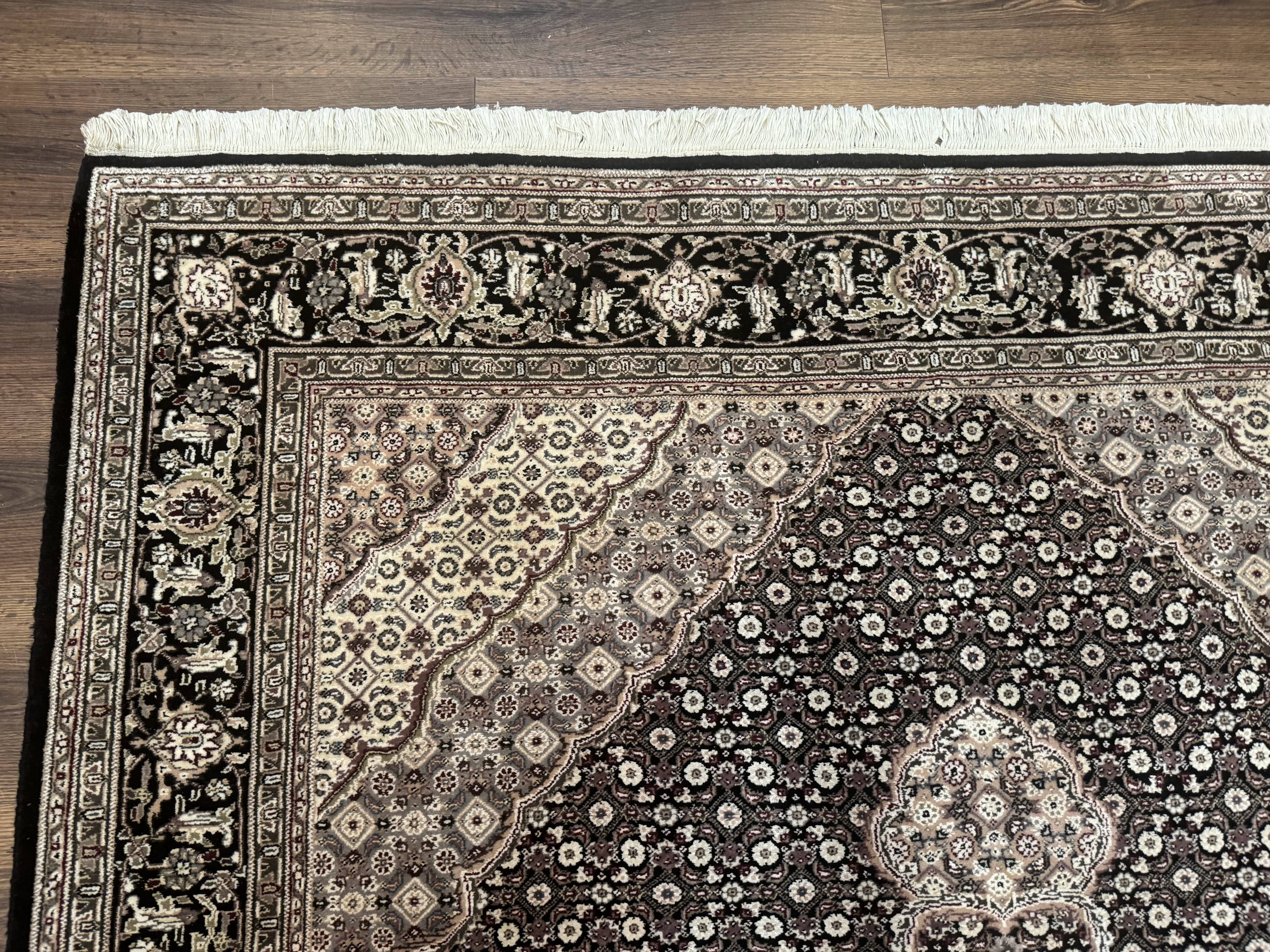 Pak Persian Rug 6x9, Herati Mahi Tabriz Pattern, Finely Hnad Knotted, Black Ivory Gray - Jewel Rugs