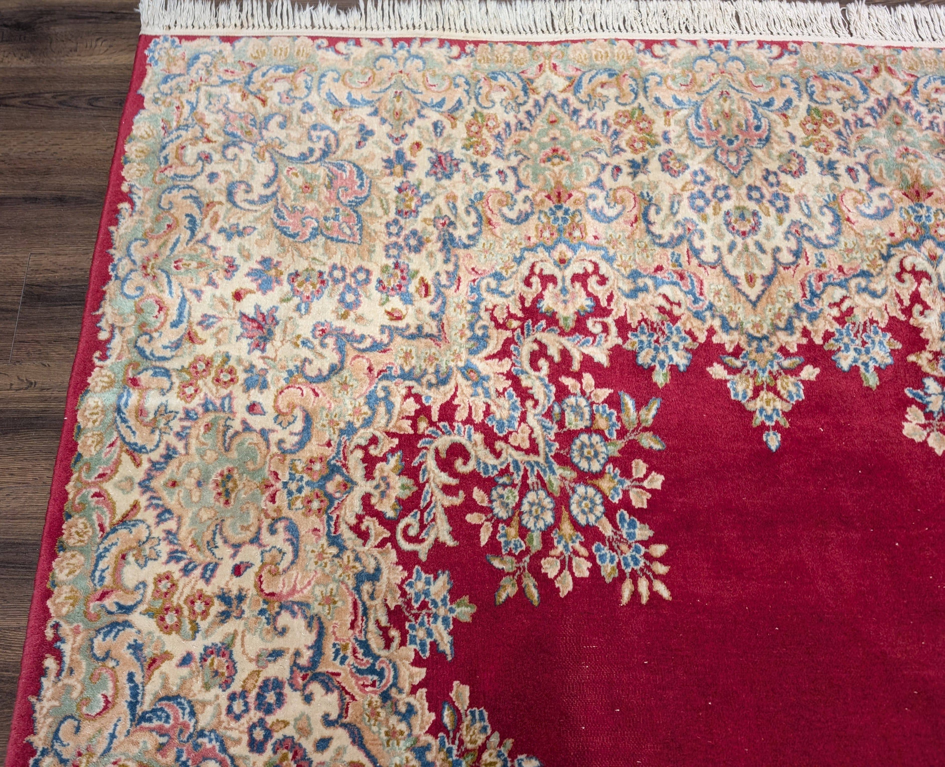 Persian Rug 9x12, Kerman Rug, Semi Open Field, Medallion, Red, Vintage, Wool - Jewel Rugs
