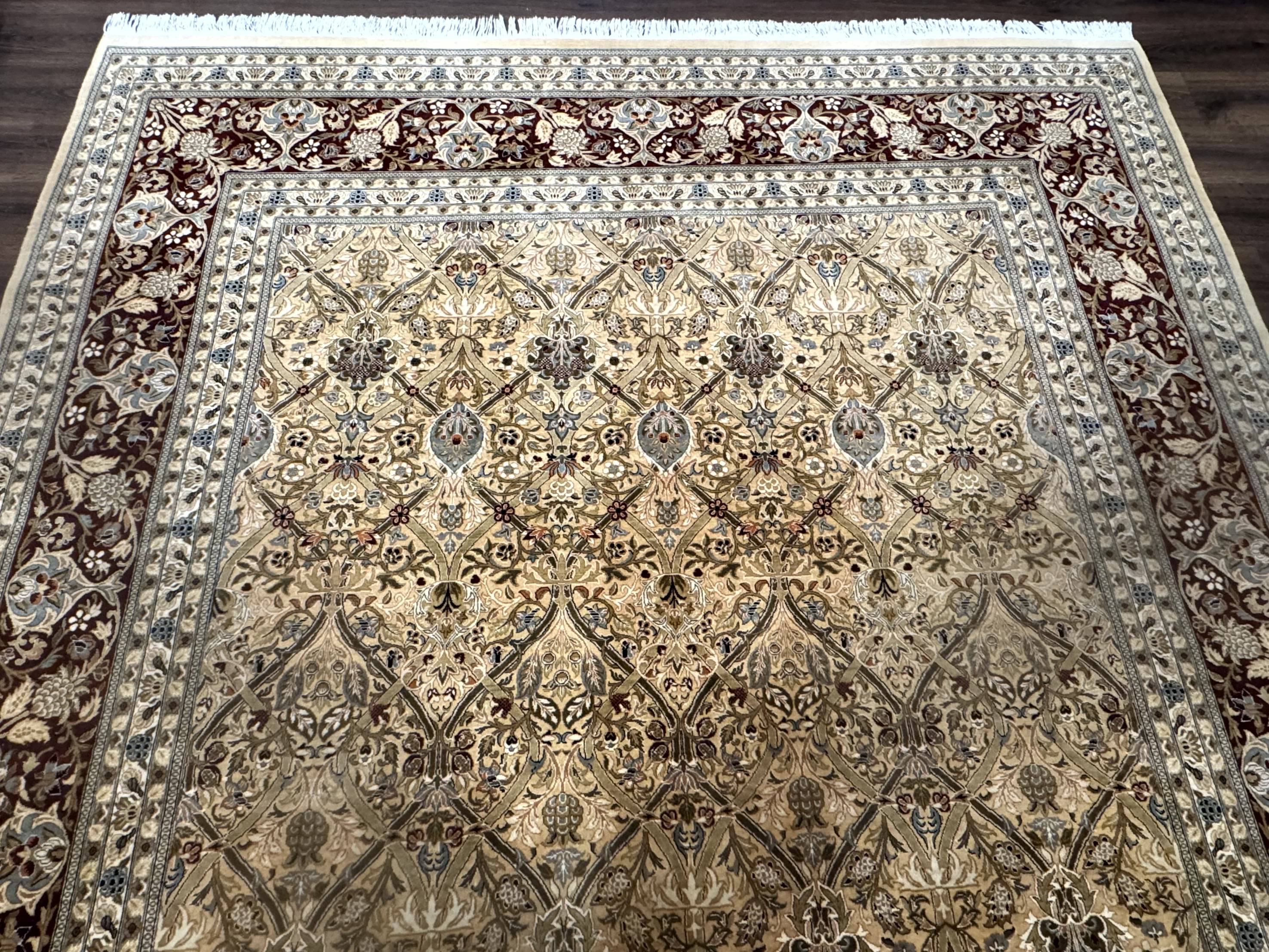 Fine Pak Persian Rug 9x12, Gold and Wine Red, Panel Design, 330 KPSI - Jewel Rugs