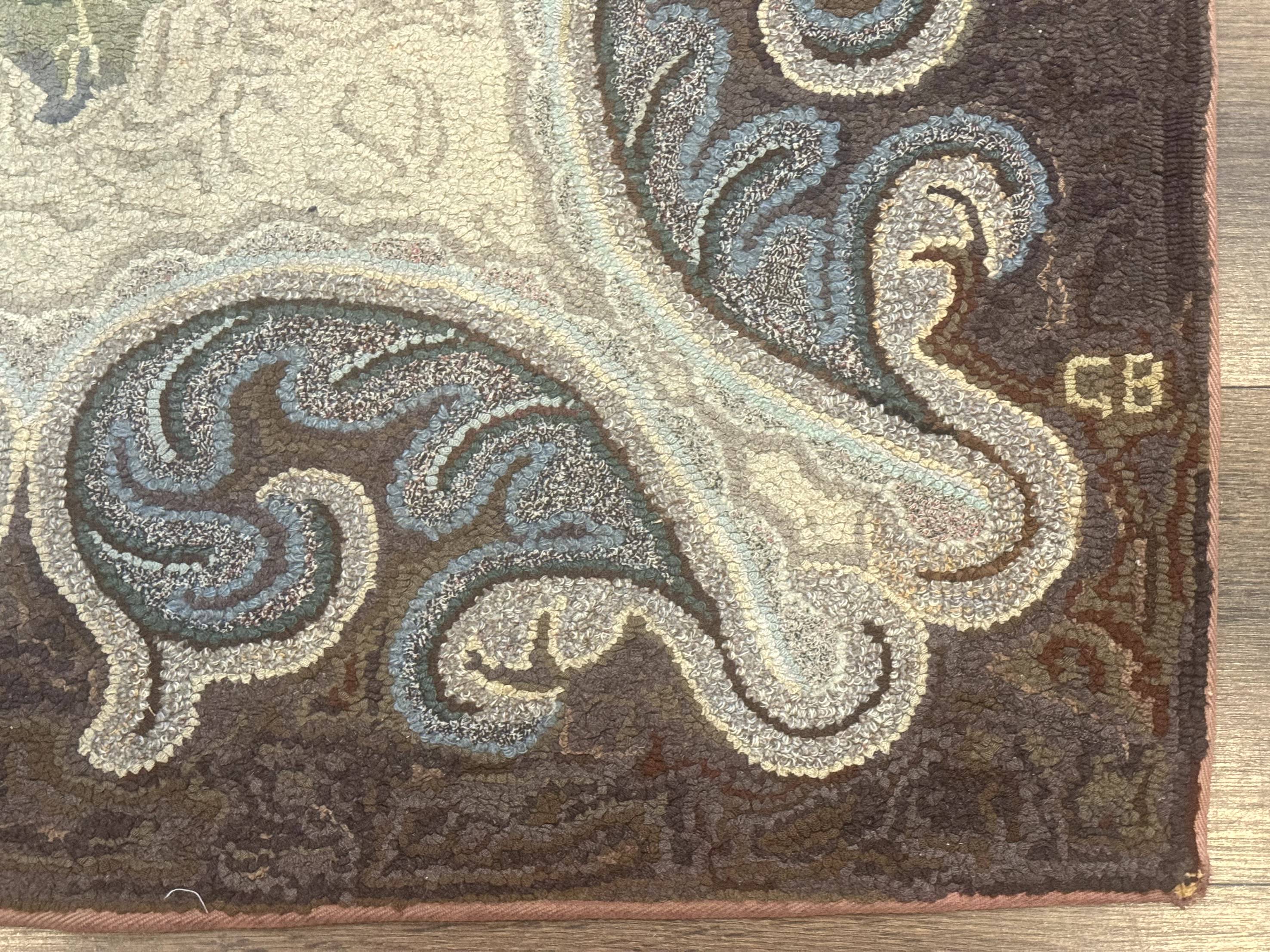 Antique American Hooked Rug 3 x 4.6, Vintage, Floral - Jewel Rugs