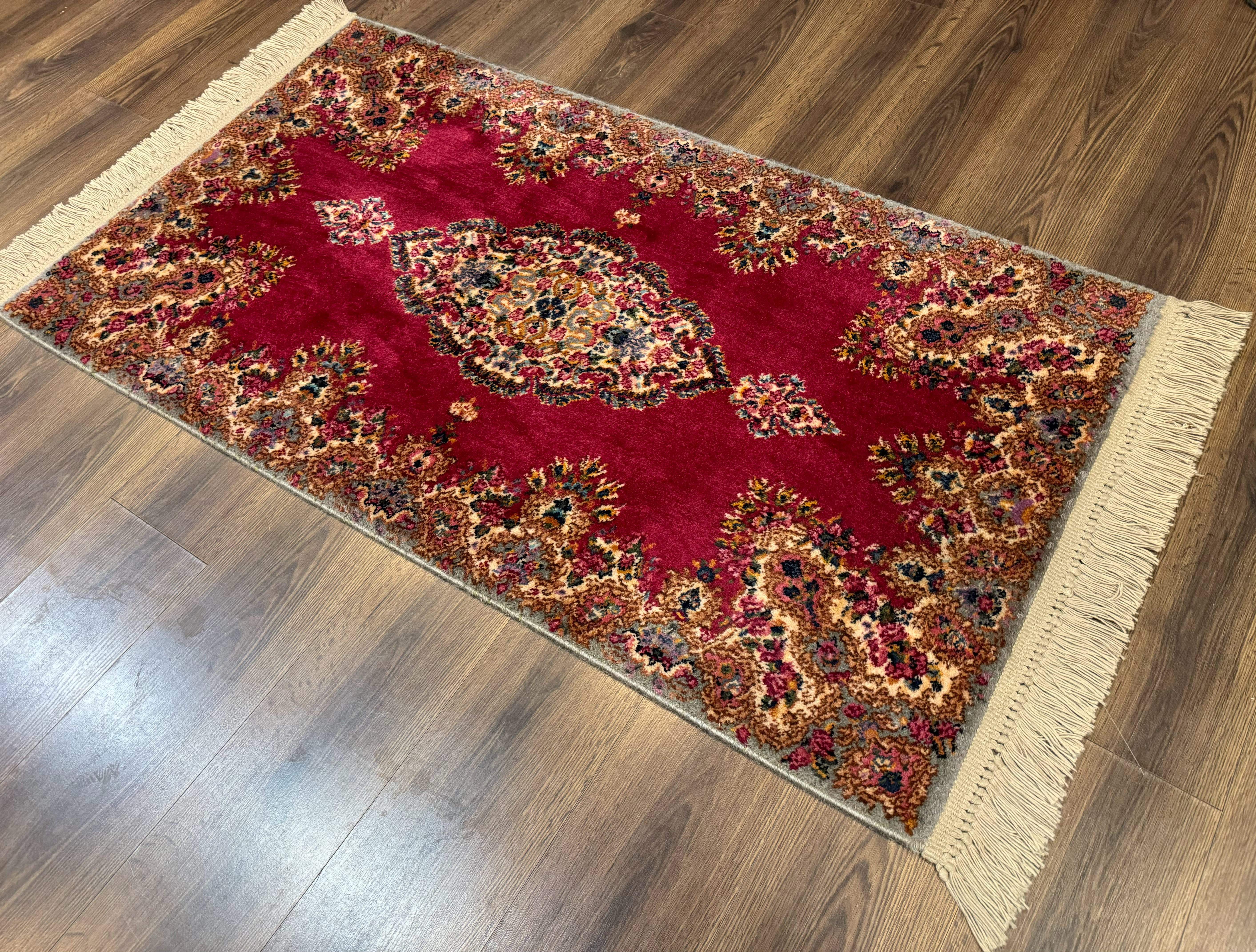 Karastan Rug 3x5 Red Medallion Kirman #762, Wool Vintage Original 700 Series - Jewel Rugs