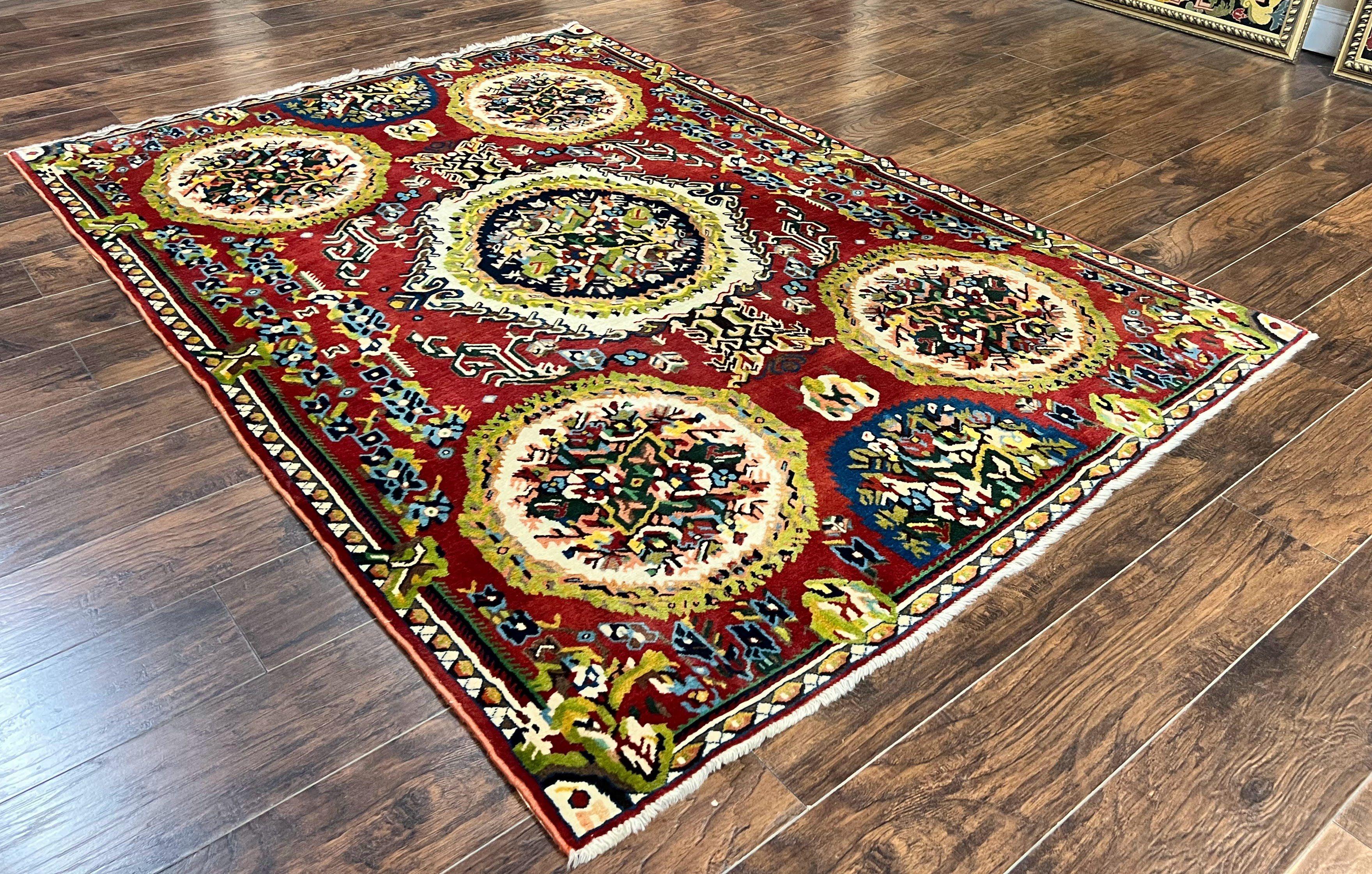 Persian Bakhtiari Rug 5x8, Wool Hand Knotted Antique Carpet, Red, Floral Oriental Rug, 5 x 8 Medium Sized Rug - Jewel Rugs