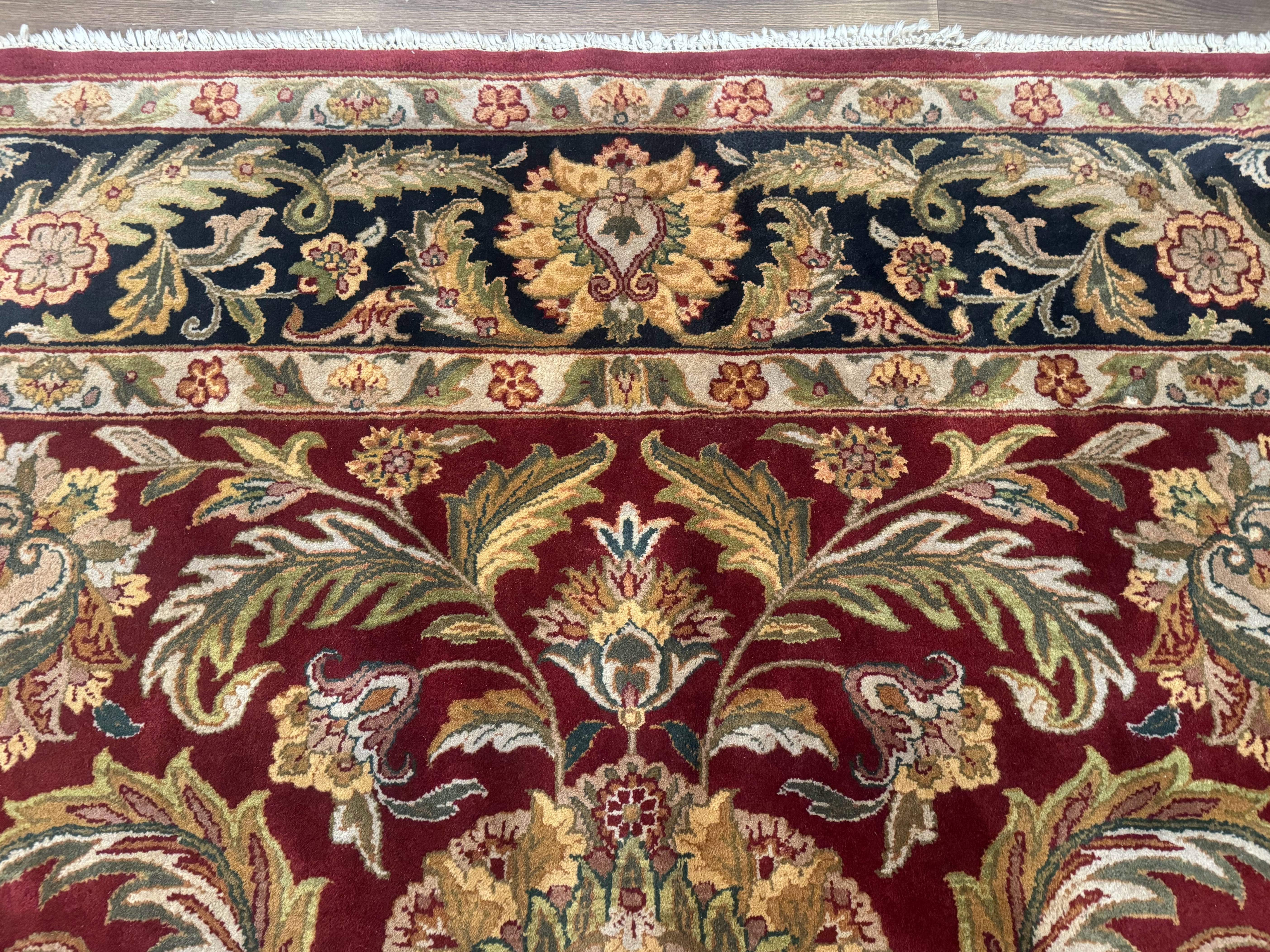 Indian Agra Rug 9x12 – Red, Hand-Knotted Wool Vintage Carpet - Jewel Rugs