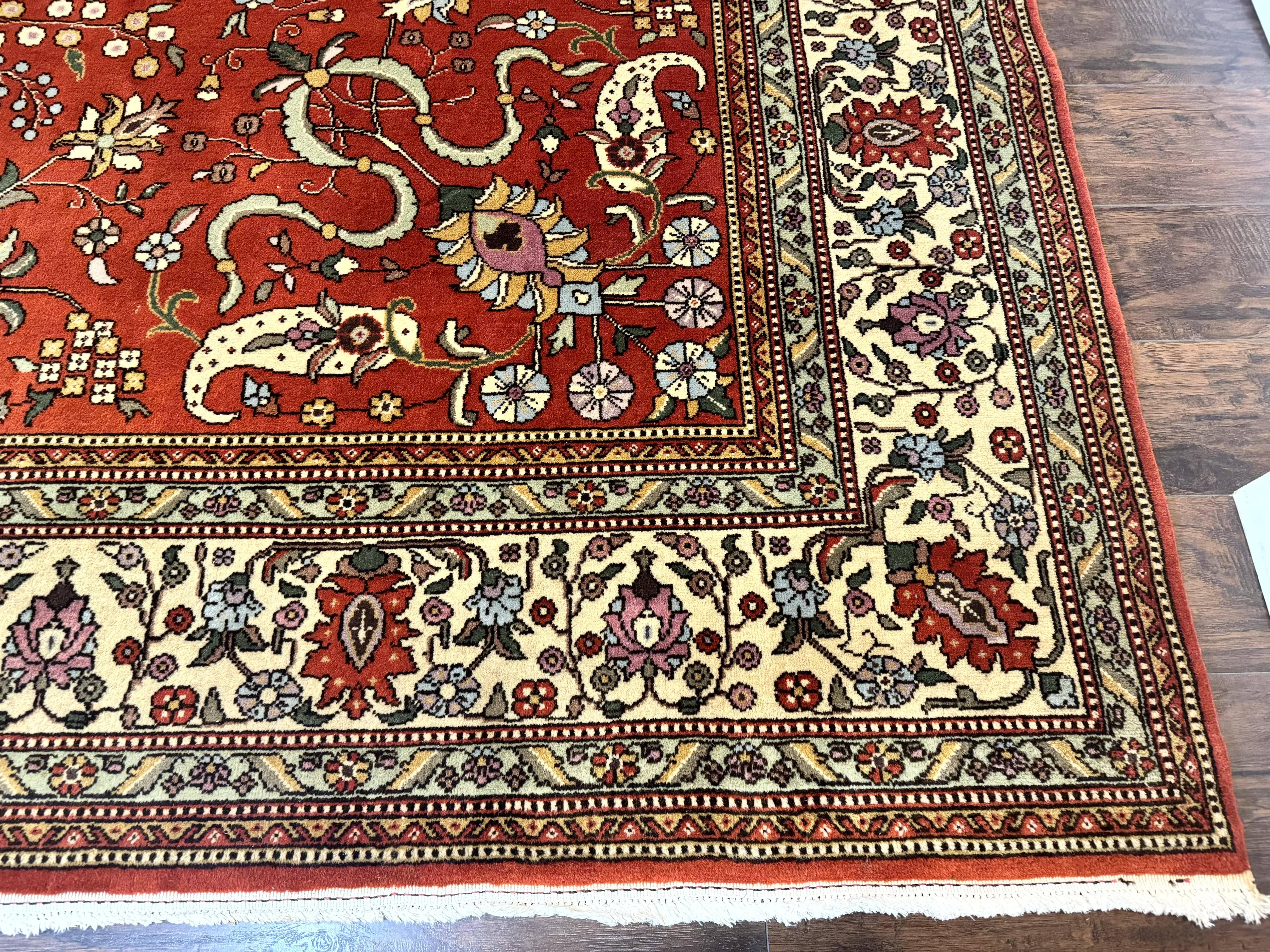 Romanian Rug 10x13, Vintage Handmade Wool Carpet, Floral Pattern, Birds, Red and Cream, Signed By Masterweaver, Persian Rug - Jewel Rugs