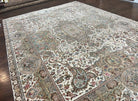 Sino Persian Rug 9x12, Wool on Silk Foundation Hand Knotted Ivory Vintage Carpet, Birds Design, Very Fine Room Sized Floral Oriental Rug