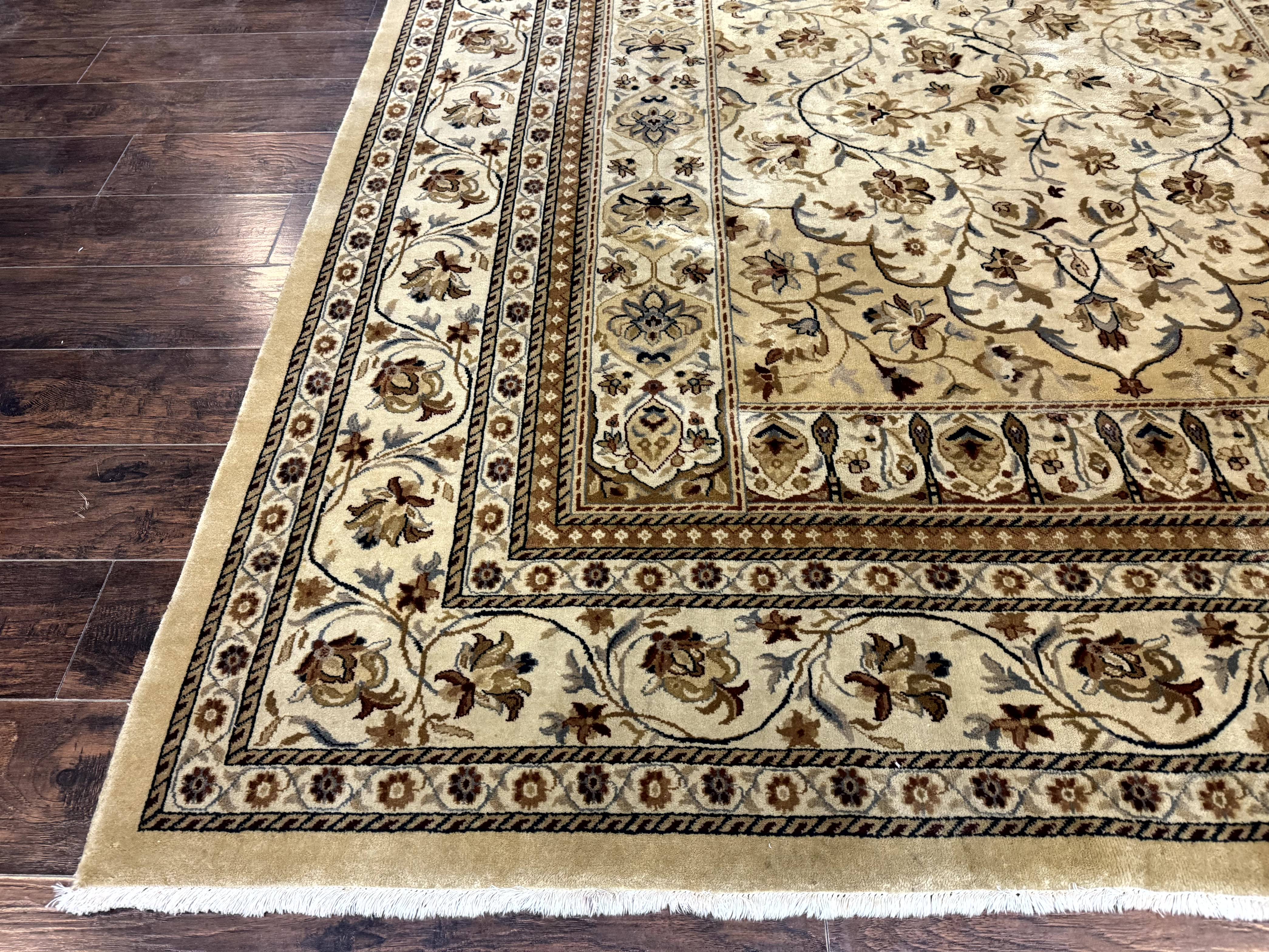 Indo Persian Rug 8x11, Beige, Handmade Vintage Traditional Carpet - Jewel Rugs