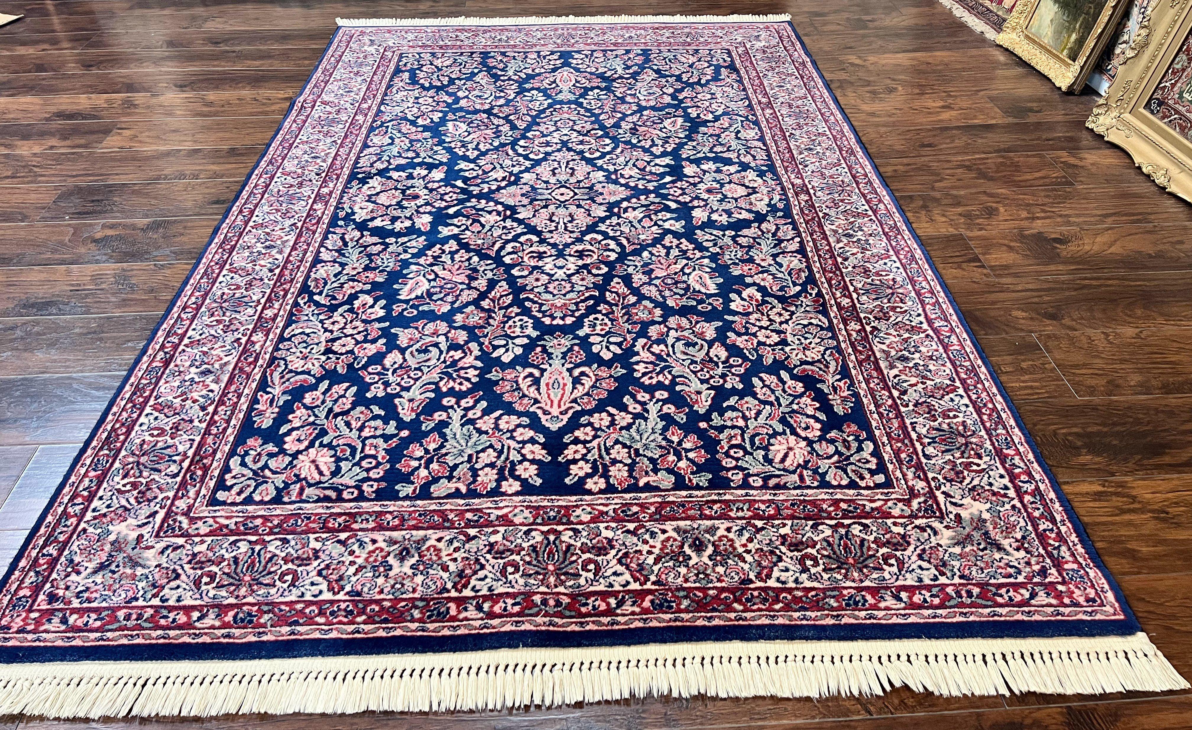 Karastan Kara Mar Rug 5.6 x 8.6, Navy Sarouk, Belgium Power Loomed Persian Design Carpet, Wool Pile, Vintage Karastan 300-1006 - Jewel Rugs
