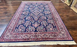 Karastan Kara Mar Rug 5.6 x 8.6, Navy Sarouk, Belgium Power Loomed Persian Design Carpet, Wool Pile, Vintage Karastan 300-1006