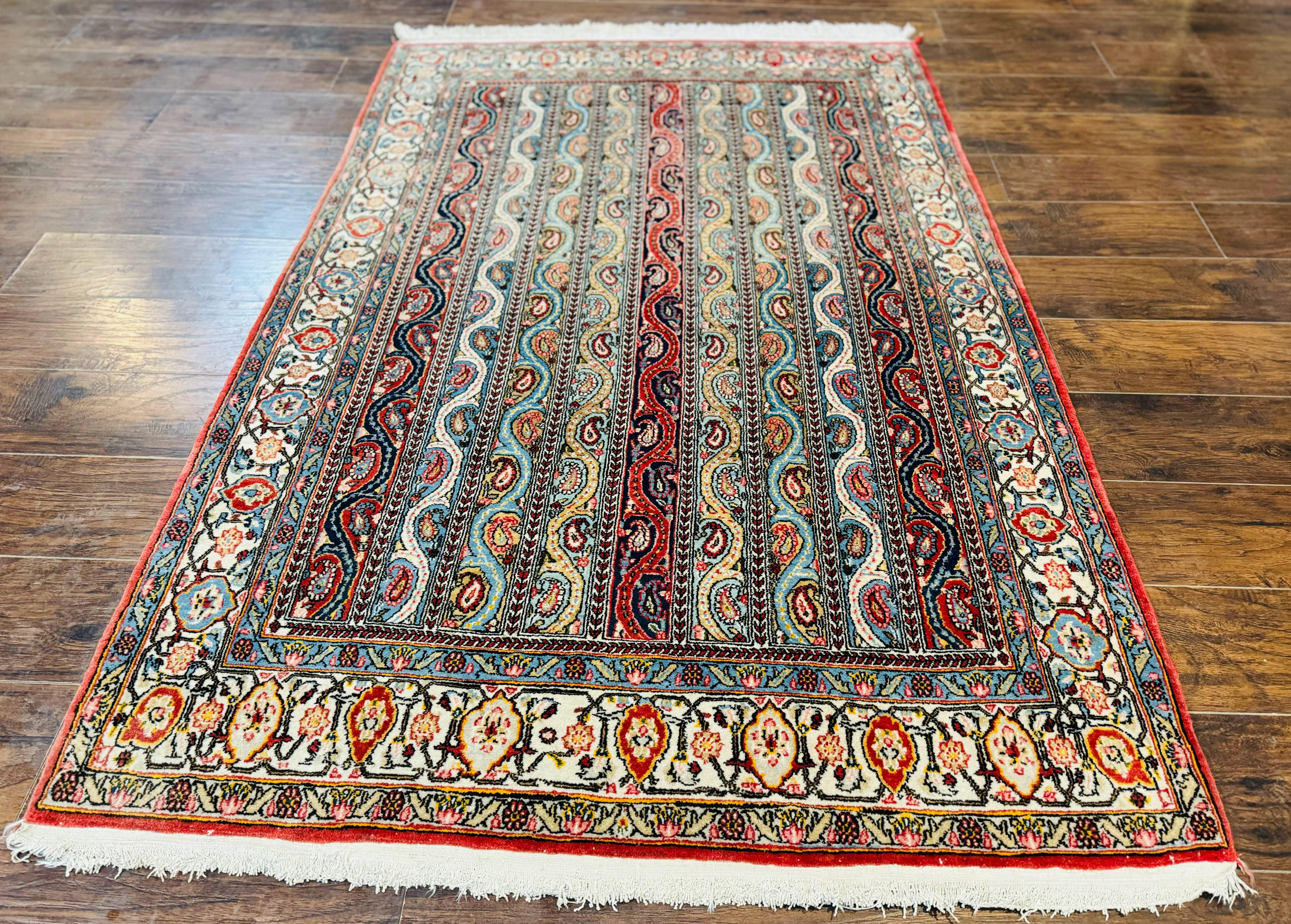 Persian Qum Rug 4x7, Striped Paisley Boteh Design - Jewel Rugs