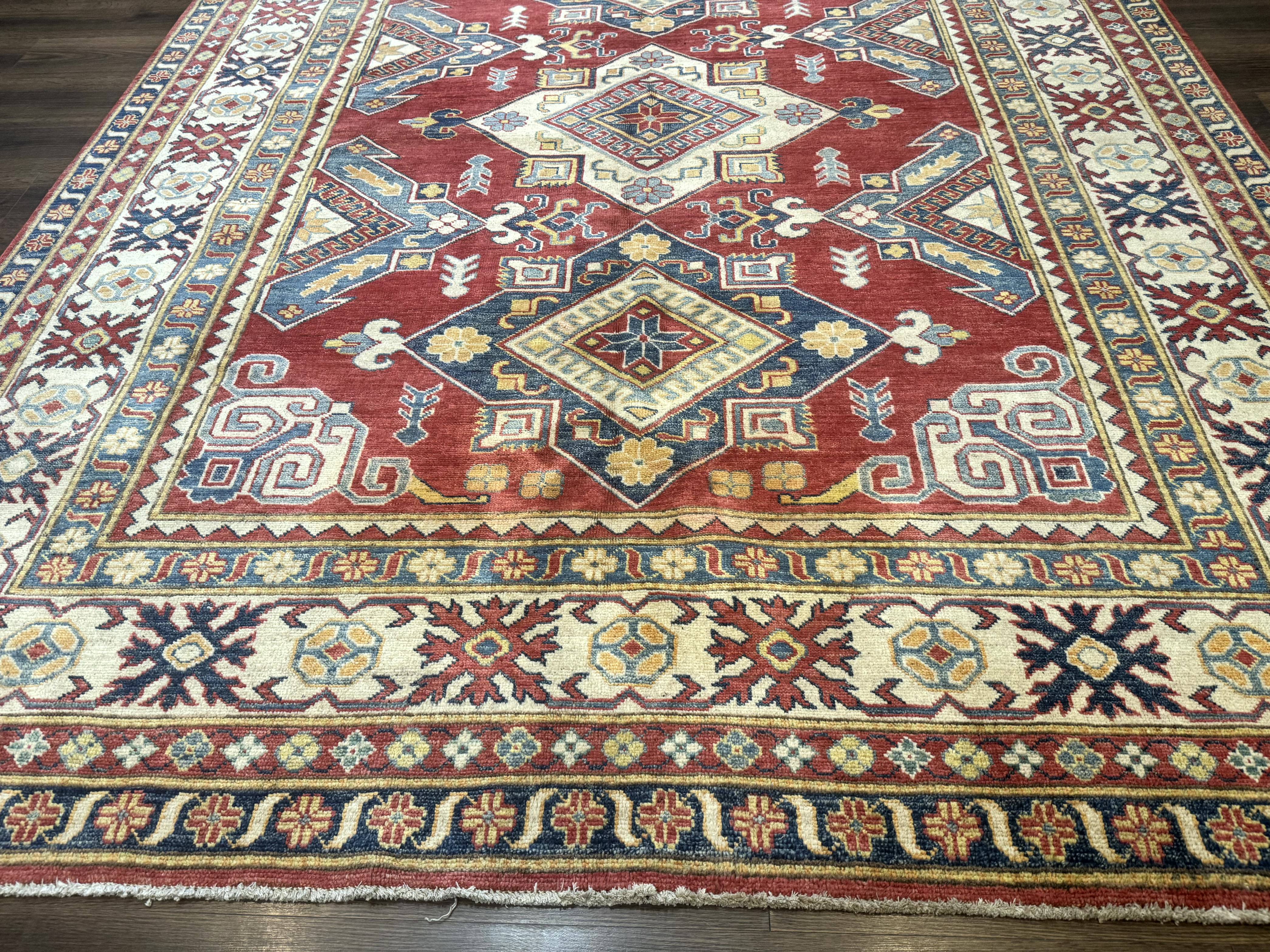 Turkish Kazak Rug 7.6 x 9.5, Geometric Medallions, Caucasian Pattern - Jewel Rugs