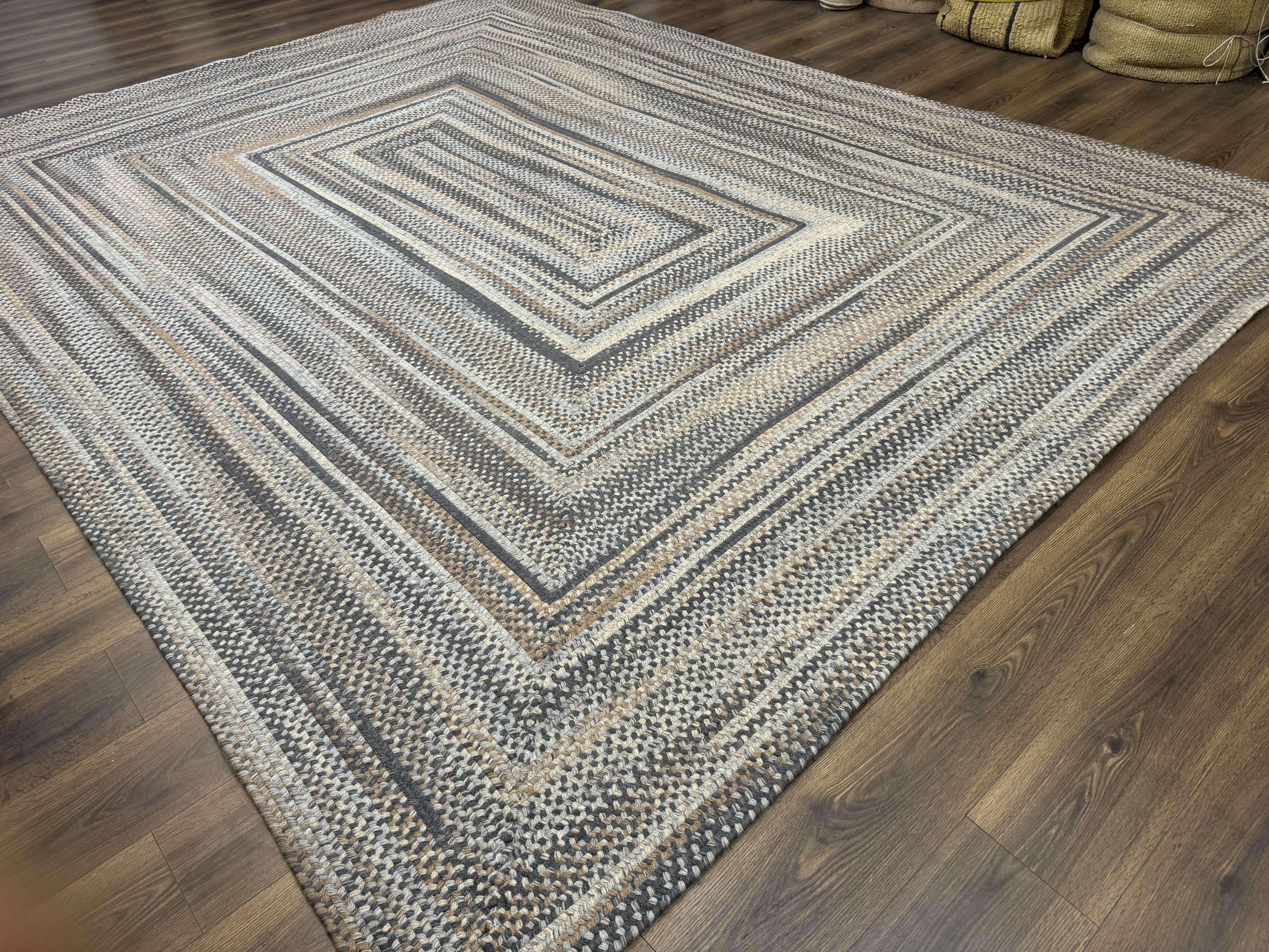 Large American Braided Rug 10x13, Multicolor, Vintage Braided Carpet, Rare Size - Jewel Rugs